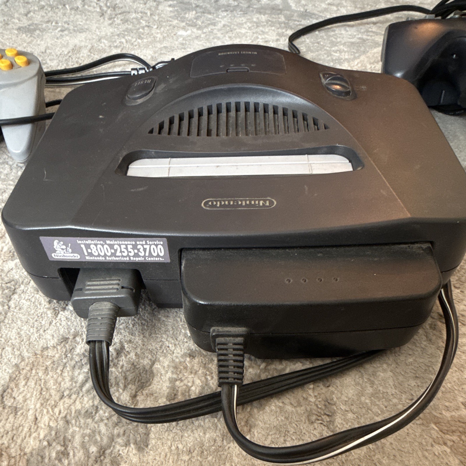 Nintendo 64 Black Console w/ 2 Controllers, AV Cable & Power Cord, working