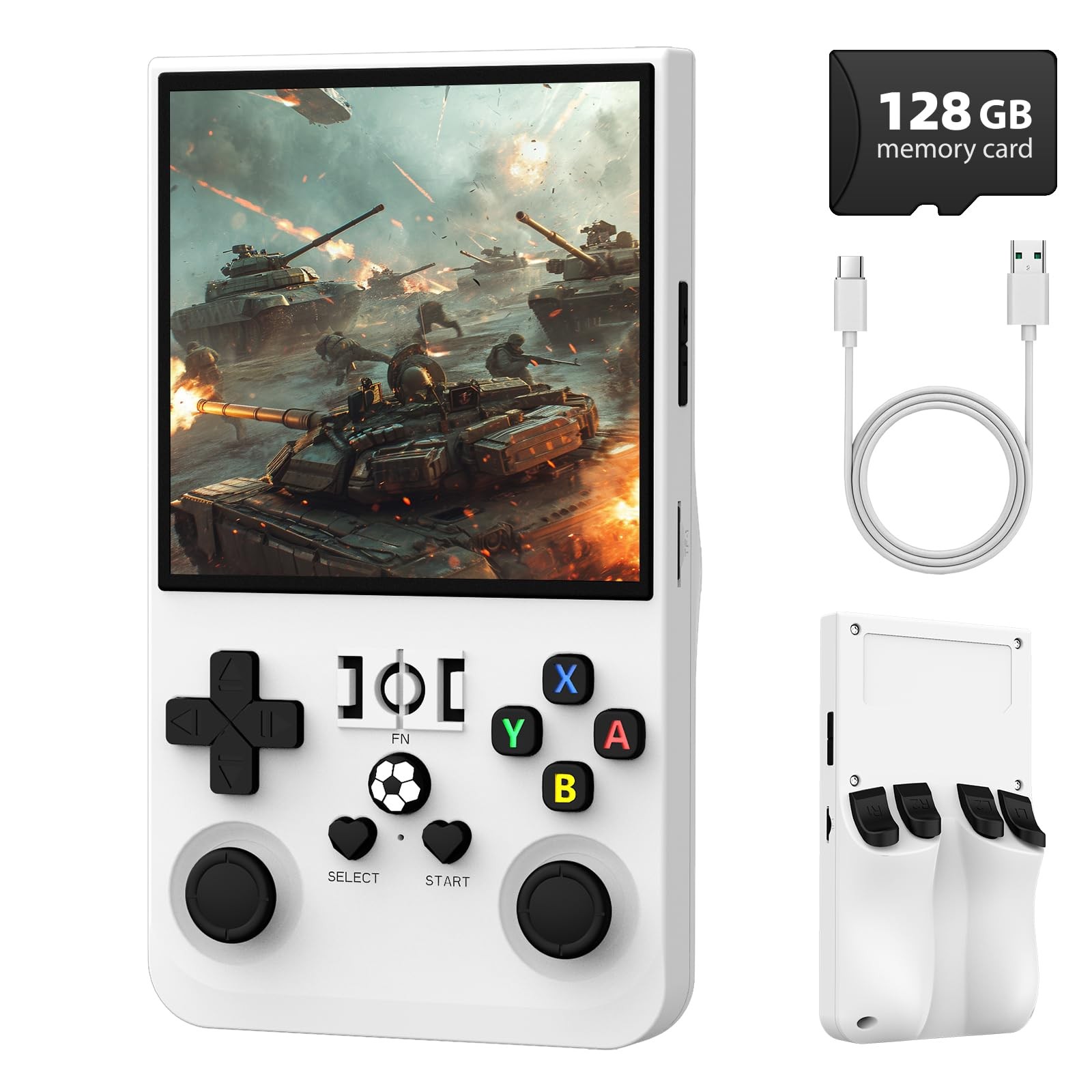 R36MAX Retro Handheld Game Console 4.0” IPS Screen Linux 128GB Pearl White