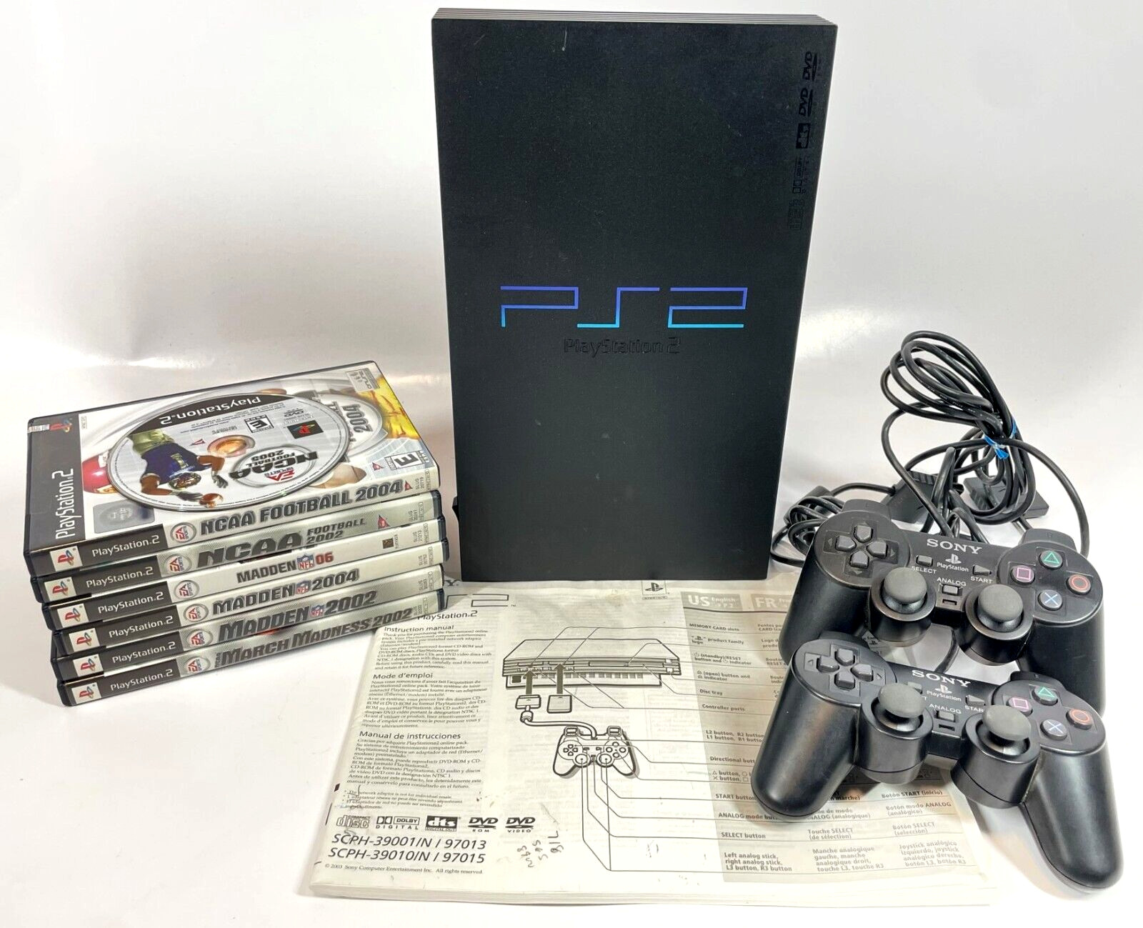 Sony Playstation 2 PS2 Model SCPH-35001 Console Sports Games 2 Controller Bundle