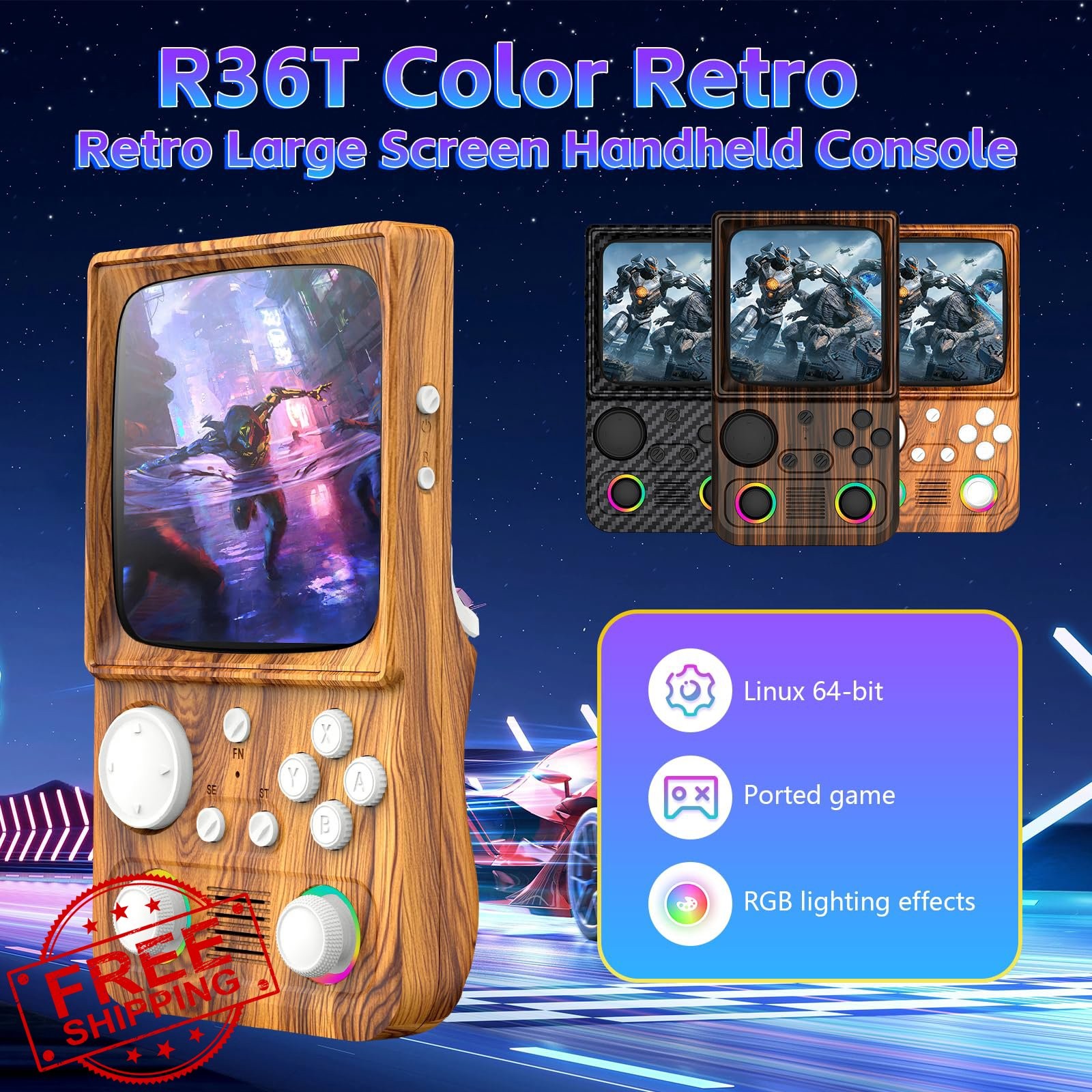 WDYQJE R36TMAX Retro Game Console Wood Grain Brown