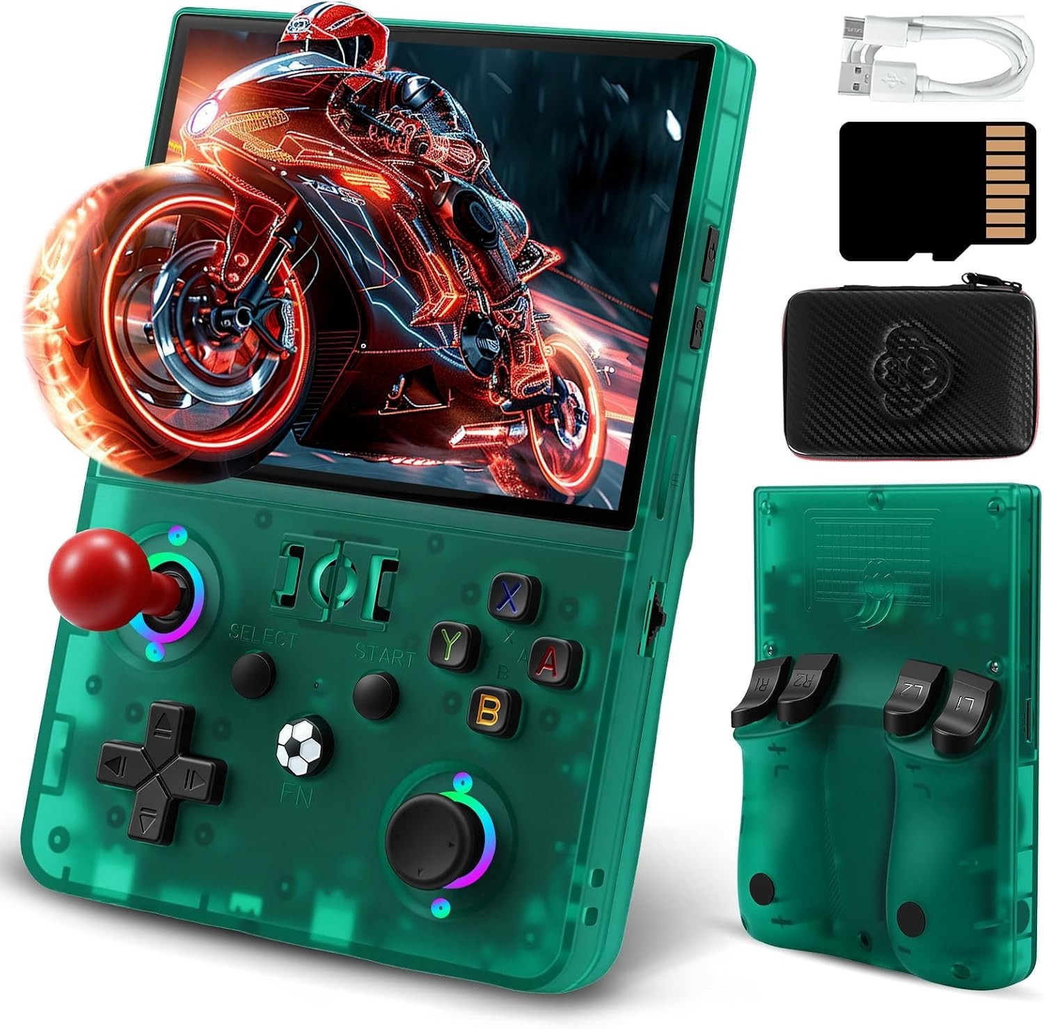 R36MAX 2 Retro Handheld Game Console, 4.5 Inch, HD Screen 128GB Green Color