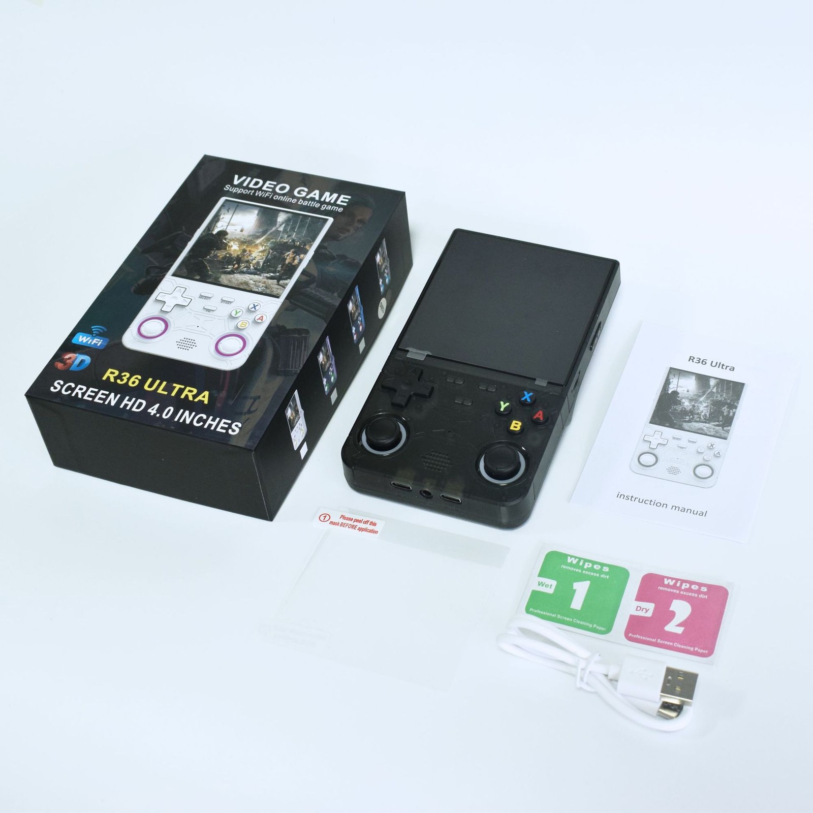 64GB/128GB R36 Ultra Portable Retro Handheld Game Console 4in IPS Screen Wi-Fi