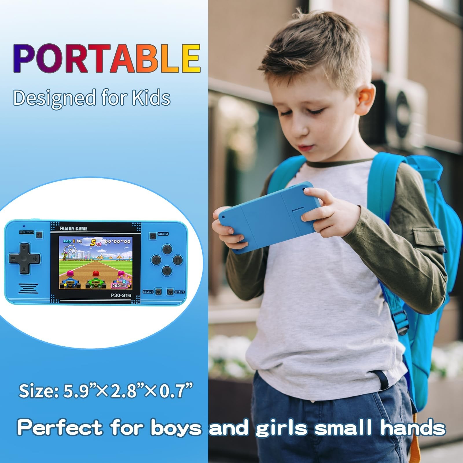 Portable Handheld Game Console – 220 Retro Games, Rechargeable, 3.0″ LCD Screen,