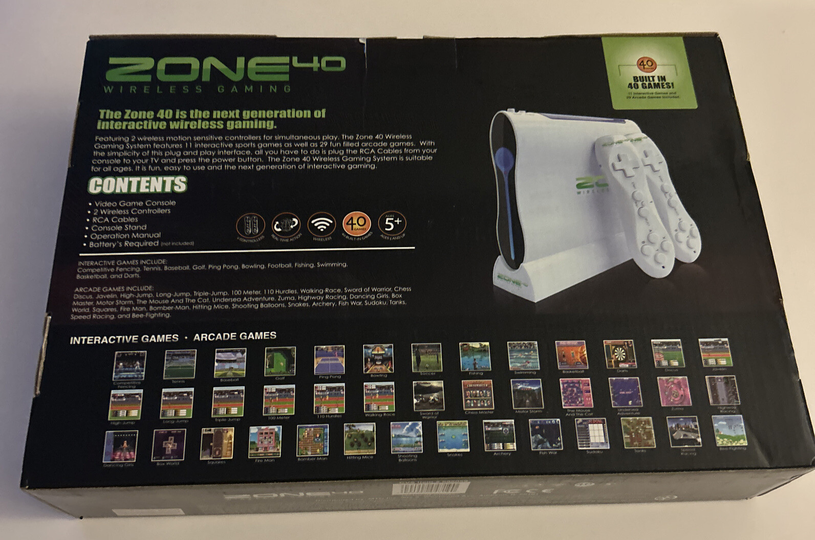 Zone 40 Wireless Remotes Gaming 40 Games 11 Sports 29 Arcade Plug & Play