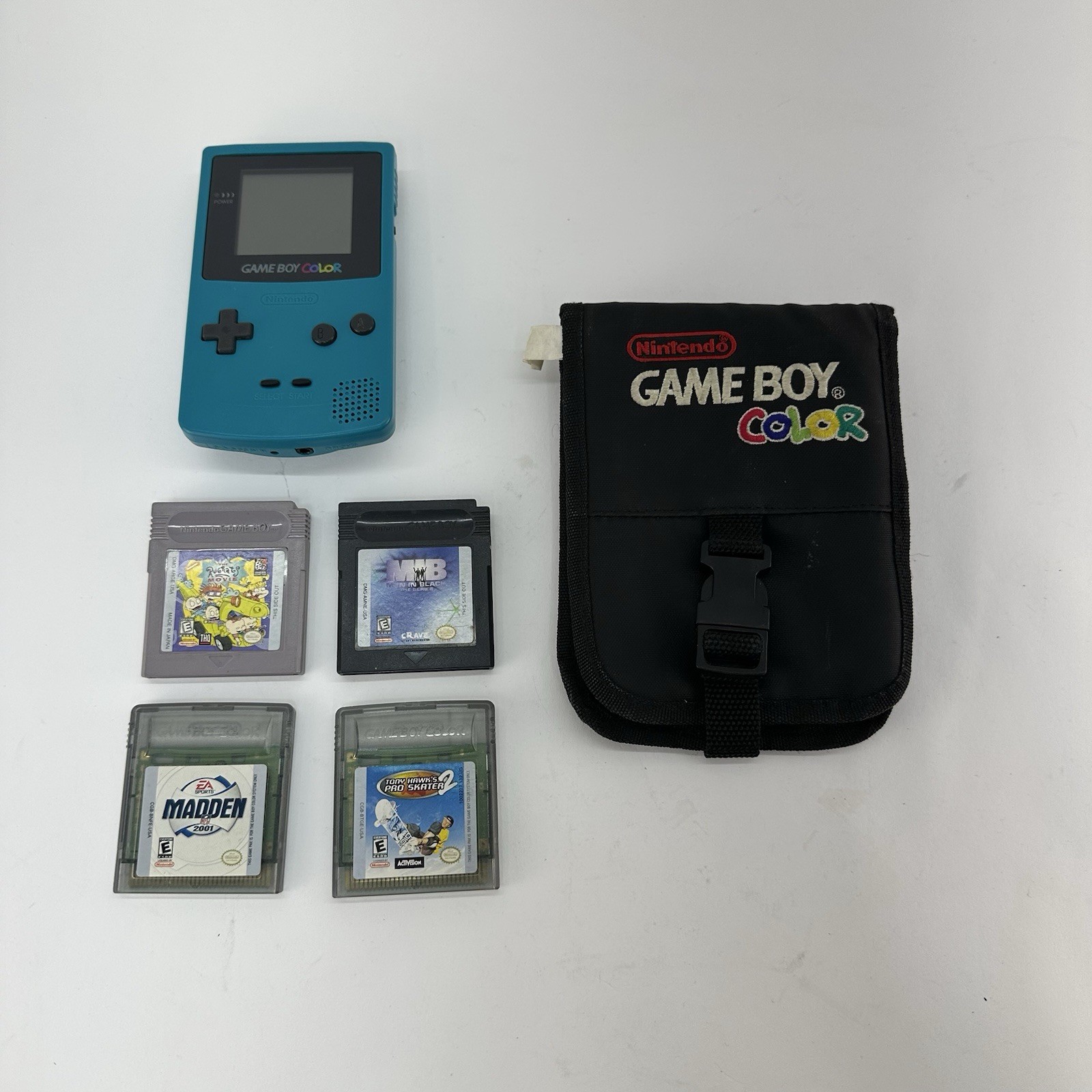 Nintendo Game Boy Color Teal Bundle 4 Games Carry Case GBC Tested Working