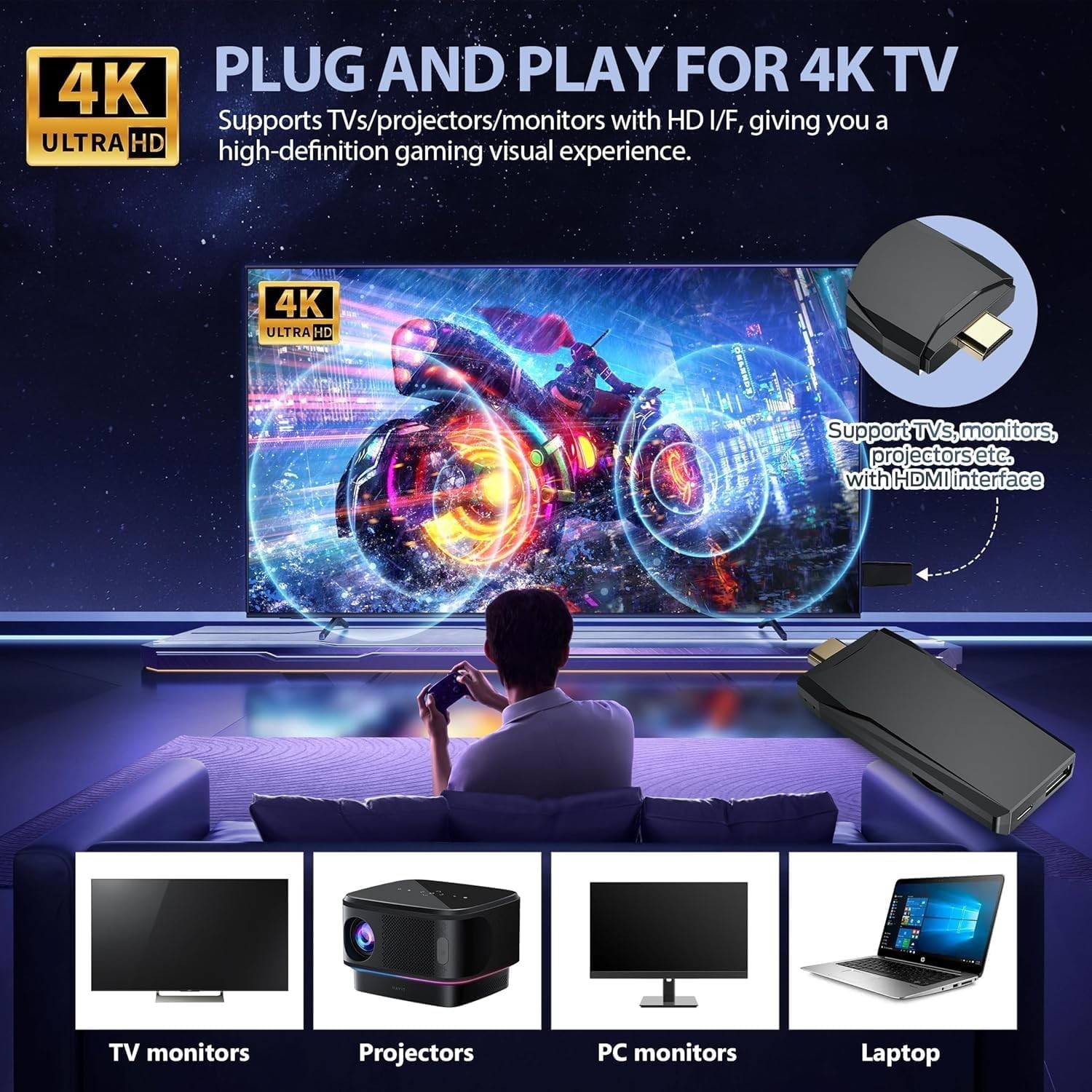 Retro Game Console, Wireless Retro Gaming Console, Plug & Play Video TV Game wit