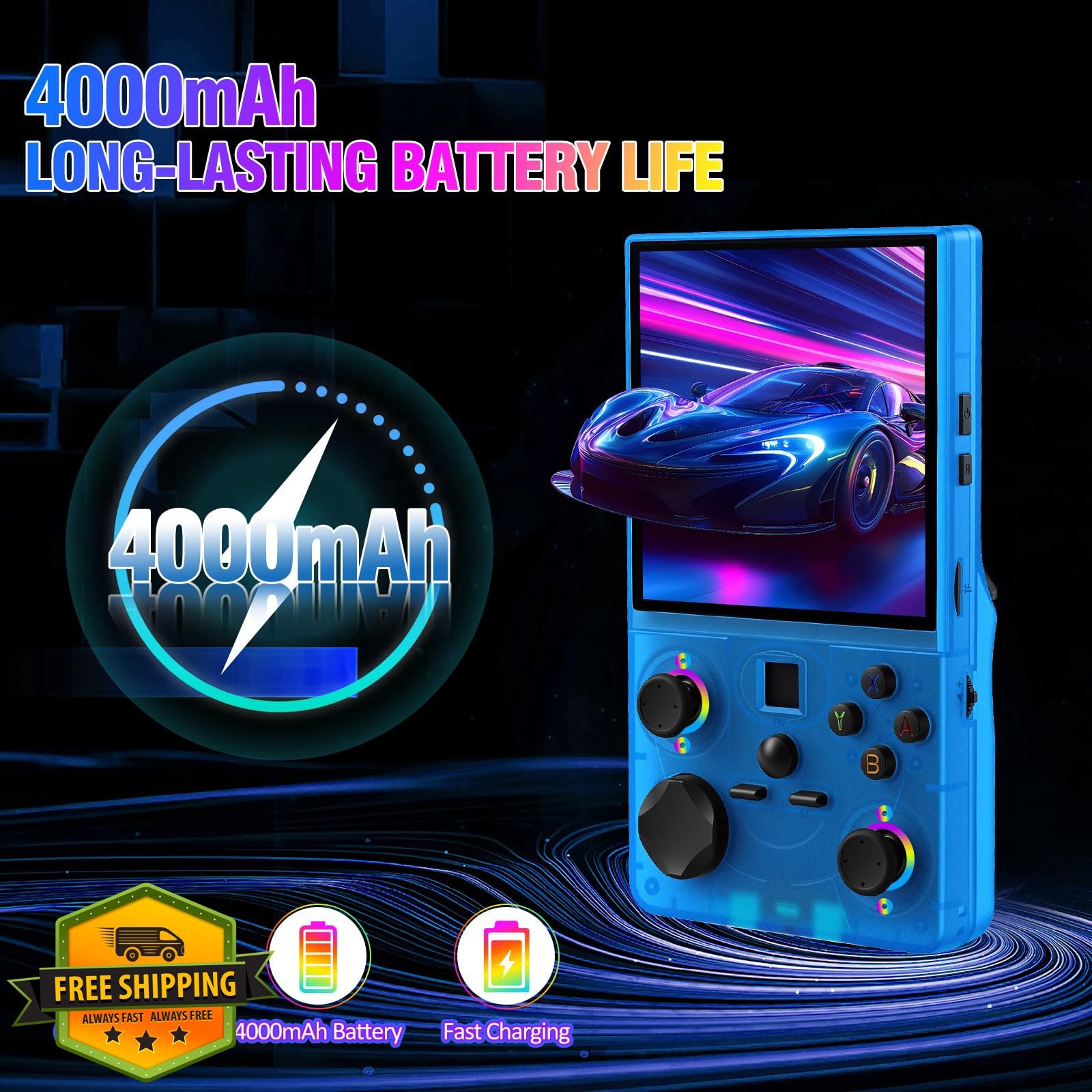 UYTGXEN 4.0 Inch Transparent Blue Retro Game Console