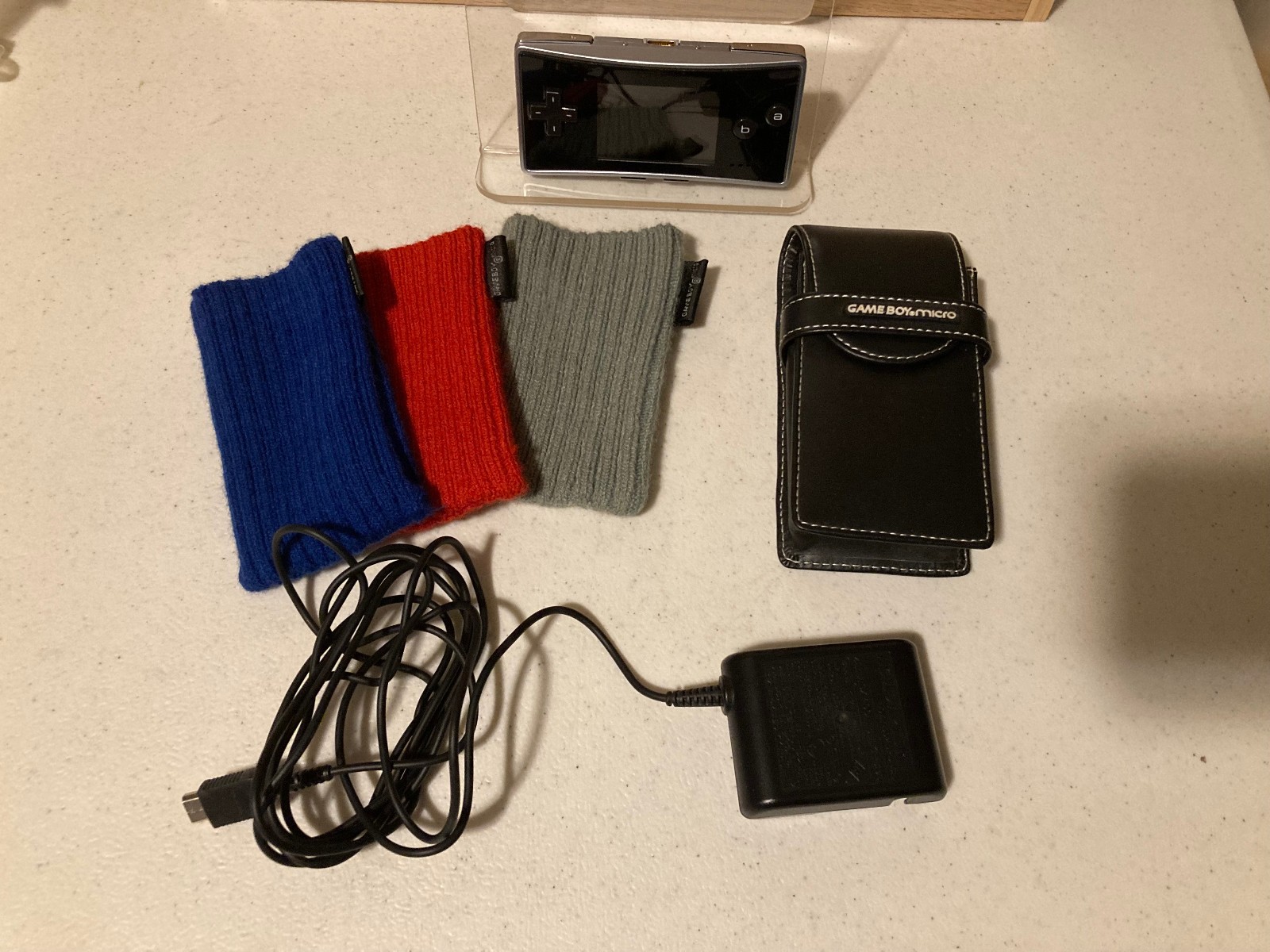 Nintendo Gameboy Micro Advance GBA Black/Silver with charger + case and sleeves