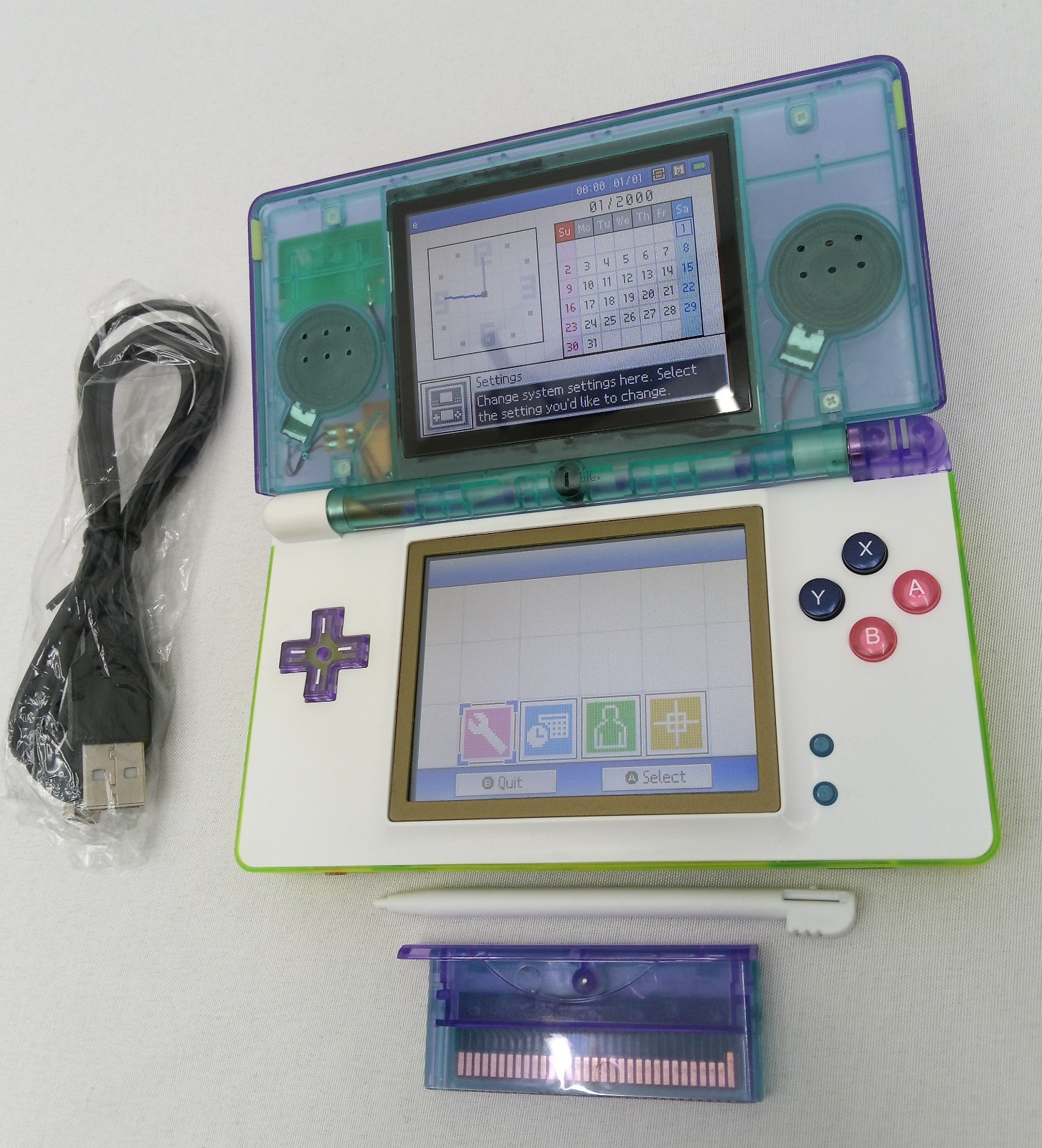 Nintendo DS Lite ReShell Purple Neon Yellow Blue Pink Gold USB Cable Gameboy GBA