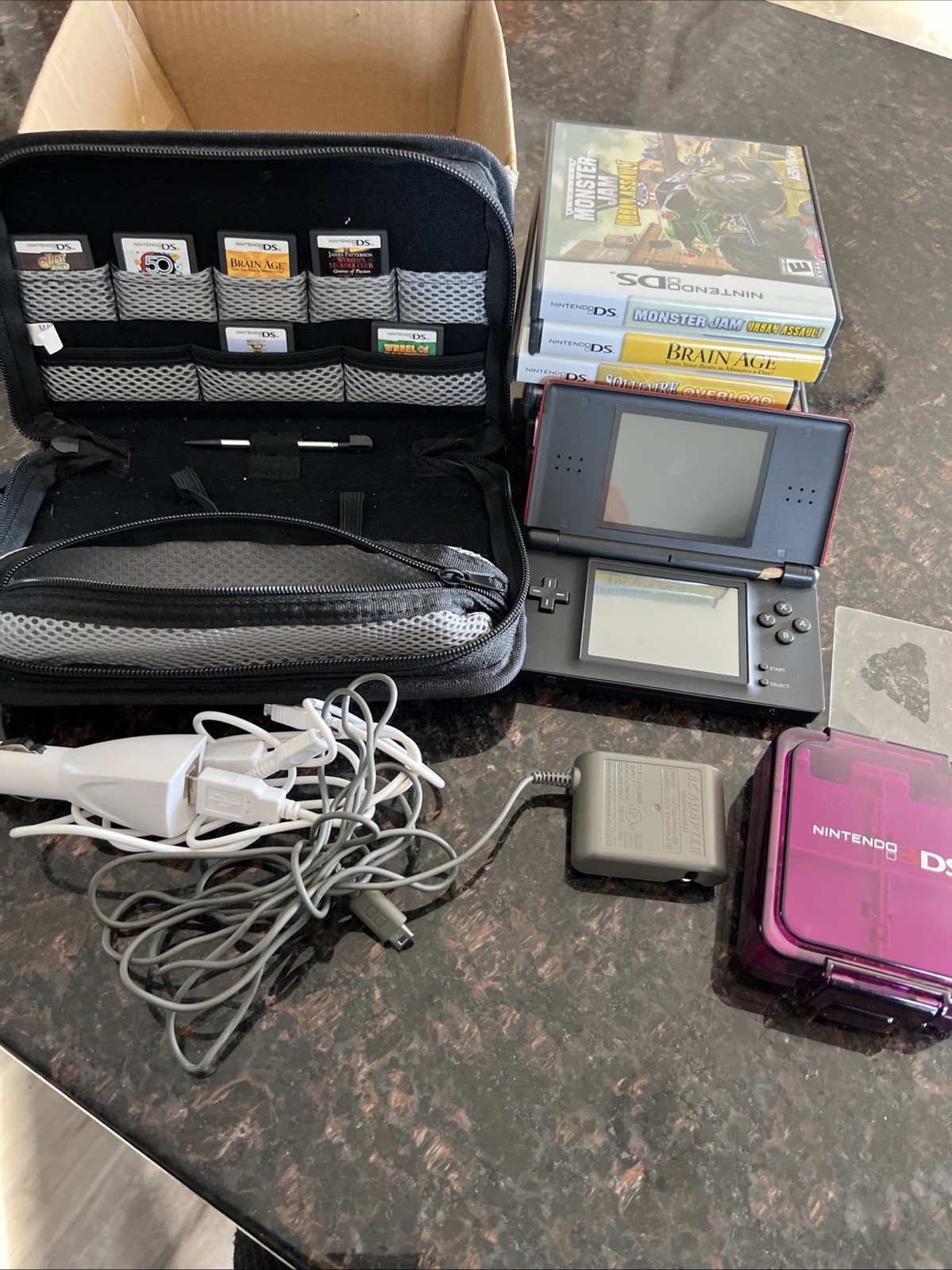 Nintendo DS Lite Crimson Red Handheld System Bundle + 7 Games & Accessories