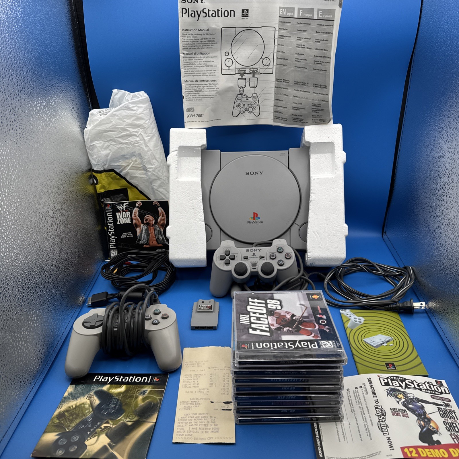Sony PlayStation PS1 SCPH-7001 Bundle W/Demo Disk +8 Games, Xtra Controller, +