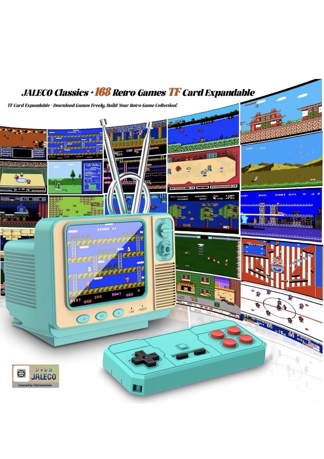 Retro Handheld Game Console – GV300S JALECO+168 Classic Games Mini TV Style with