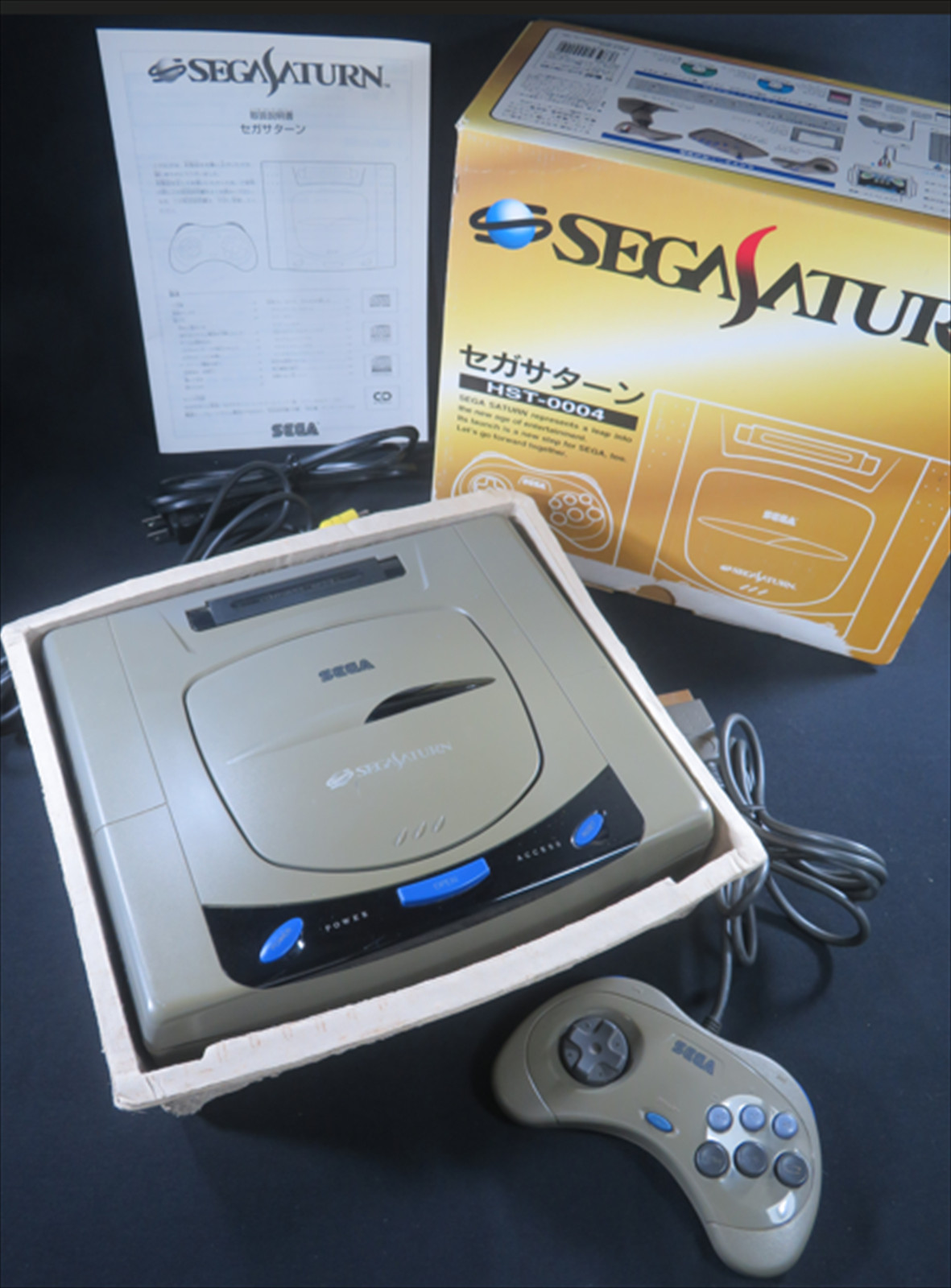 Sega Saturn Gray Console HST 3210 game tested games controller set Japan boxed