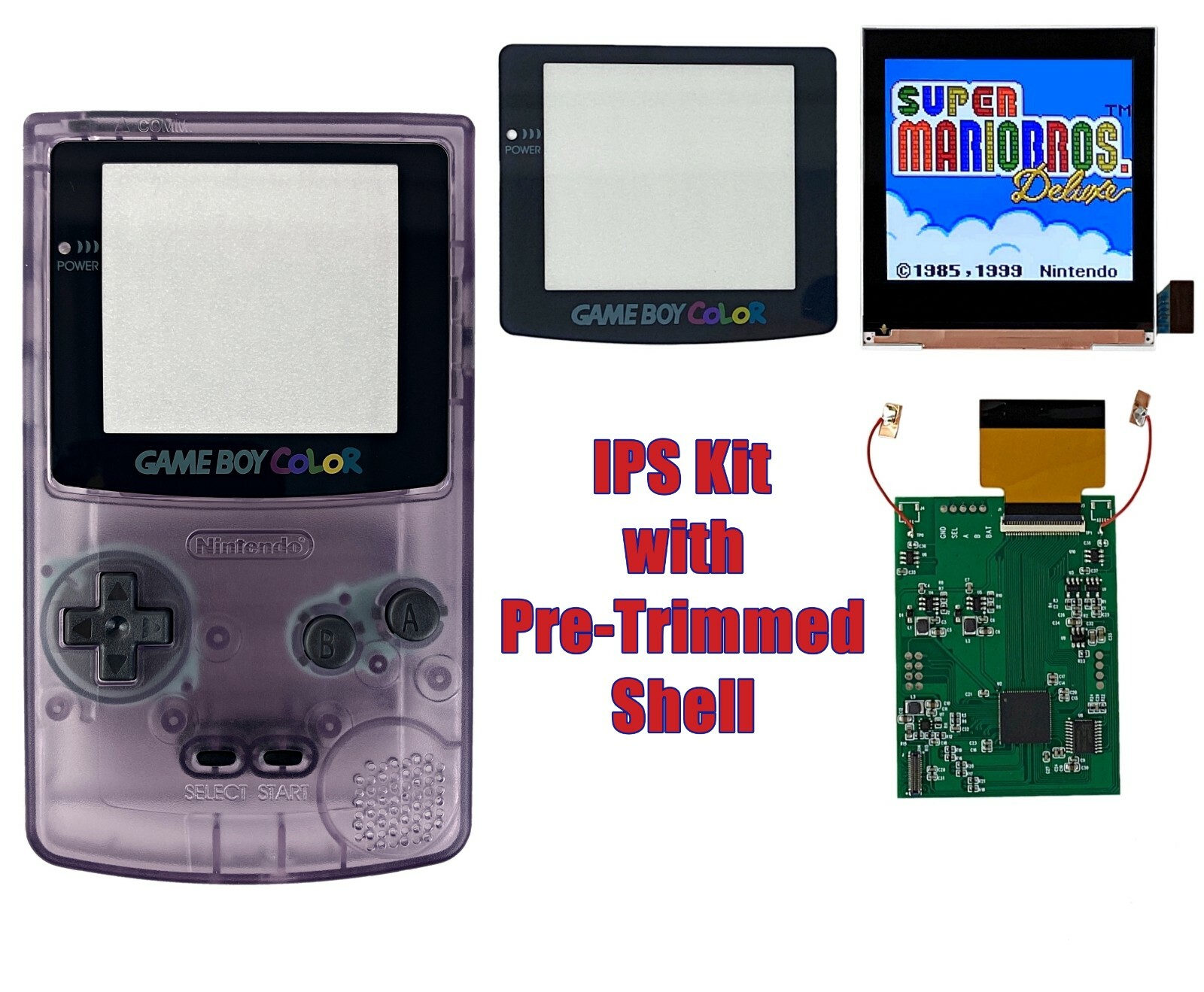 GameBoy Color Q5 XL IPS Backlight Kit with OSD + Pre Trimmed Shell Game Boy GBC