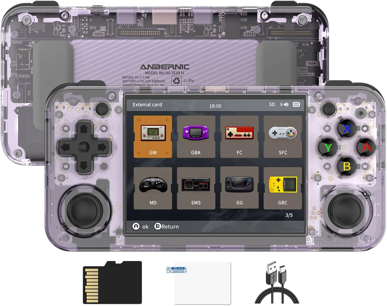Anbernic RG35XX H Retro Handheld Game Console, 3.5″ IPS OCA Screen, Linux System