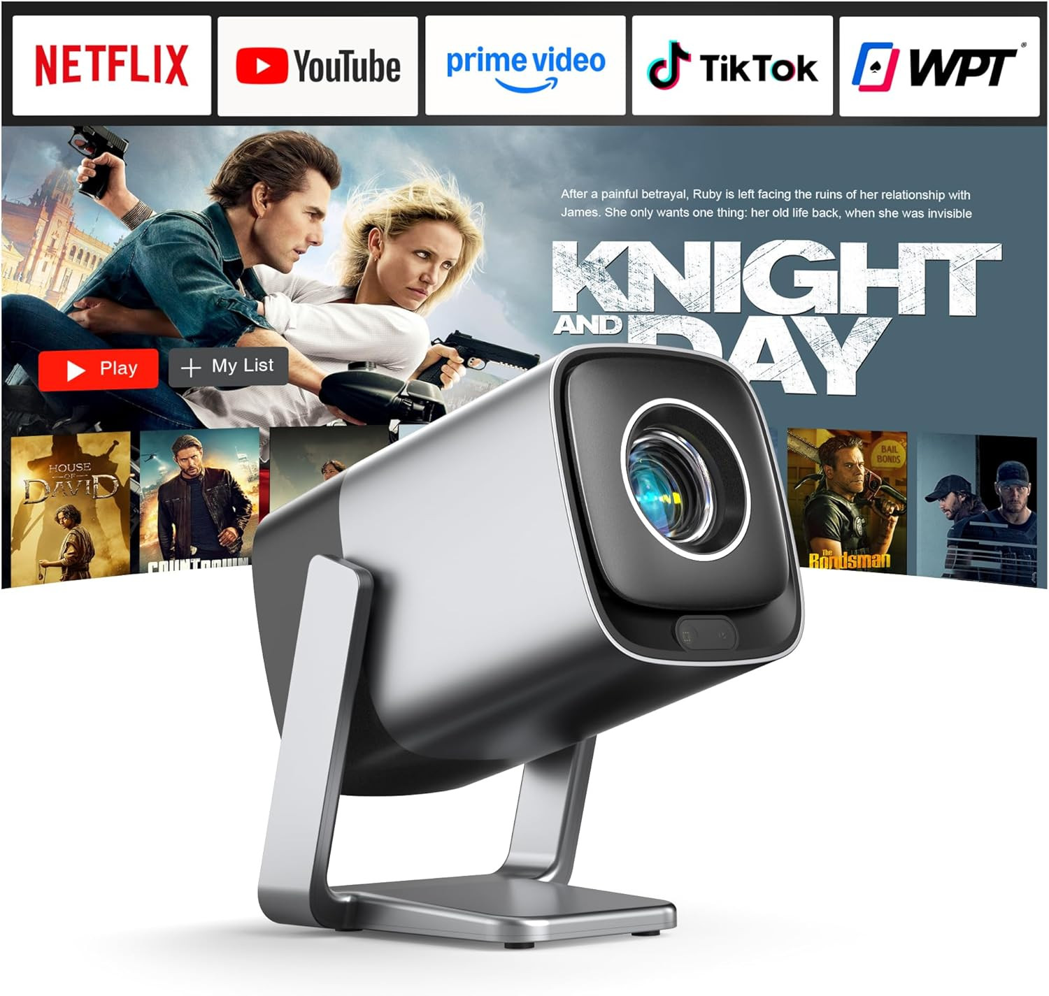 4K Mini Projector with WiFi, Bluetooth, Dolby Audio & Rotatable Stand