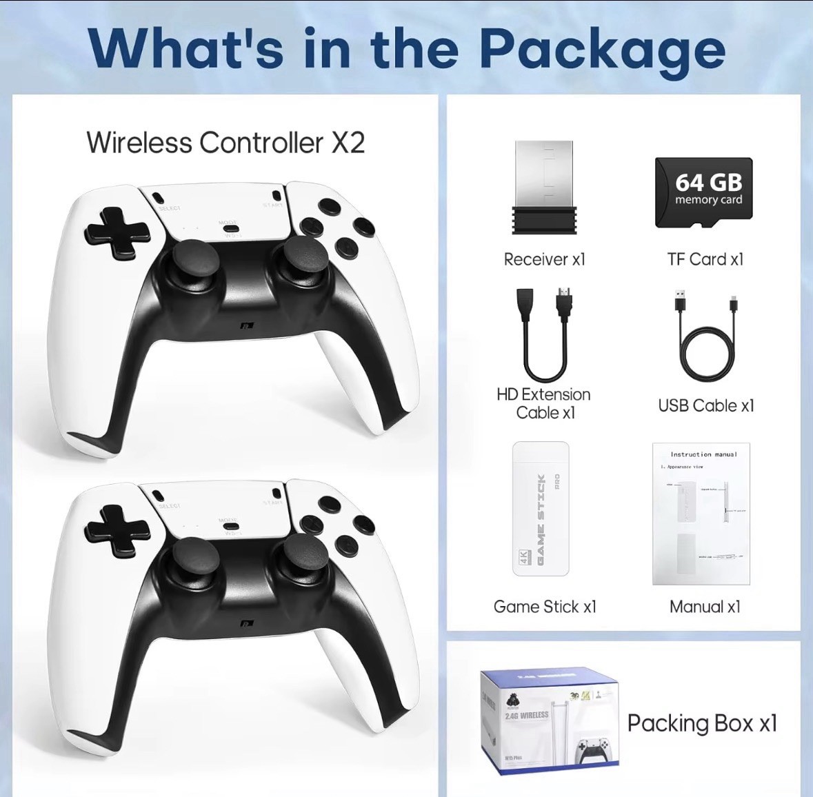 Game Stick Pro 4K Console, 64GB, Wireless Controllers, 23 Emulators, HDMI