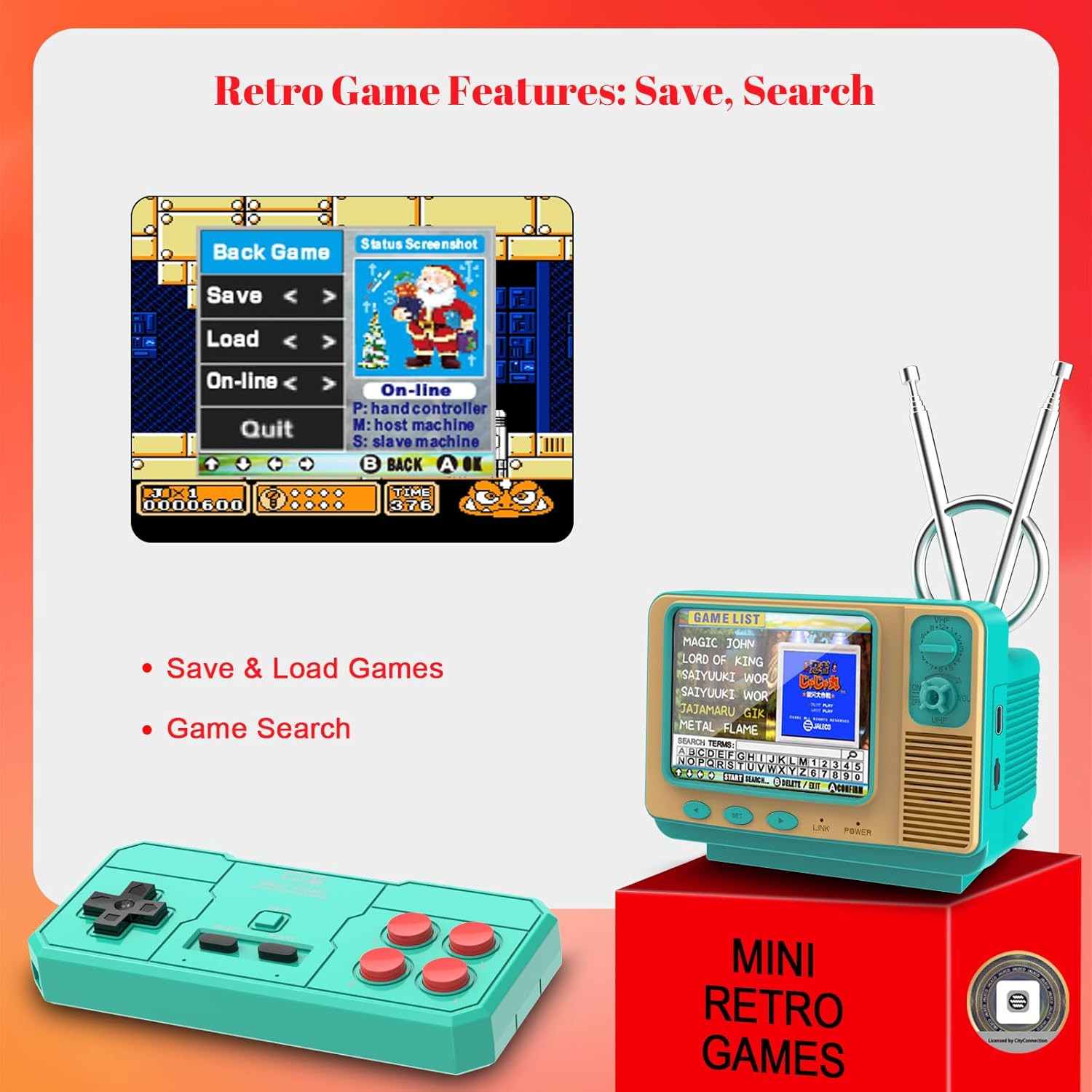 Retro Game Console – 42 JALECO + 168 Classic Games, 2.4G Wireless 2-Player, 3.0