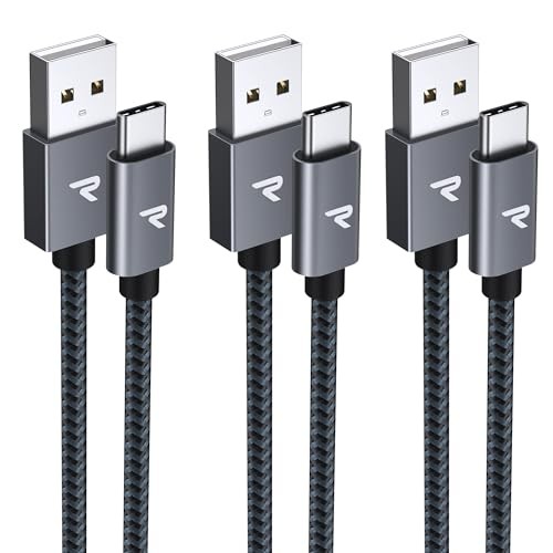[1m + 1m + 2m 3-Piece Set/Black] RAMPOW USB C Cable Type-C Cable QC3.0
