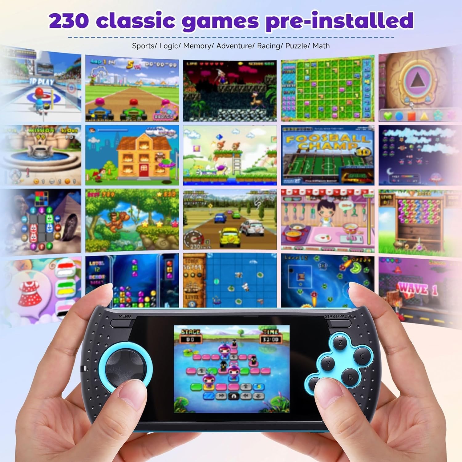 USB Rechargeable 16-Bit Handheld Gaming Device – 230 Retro Games Included