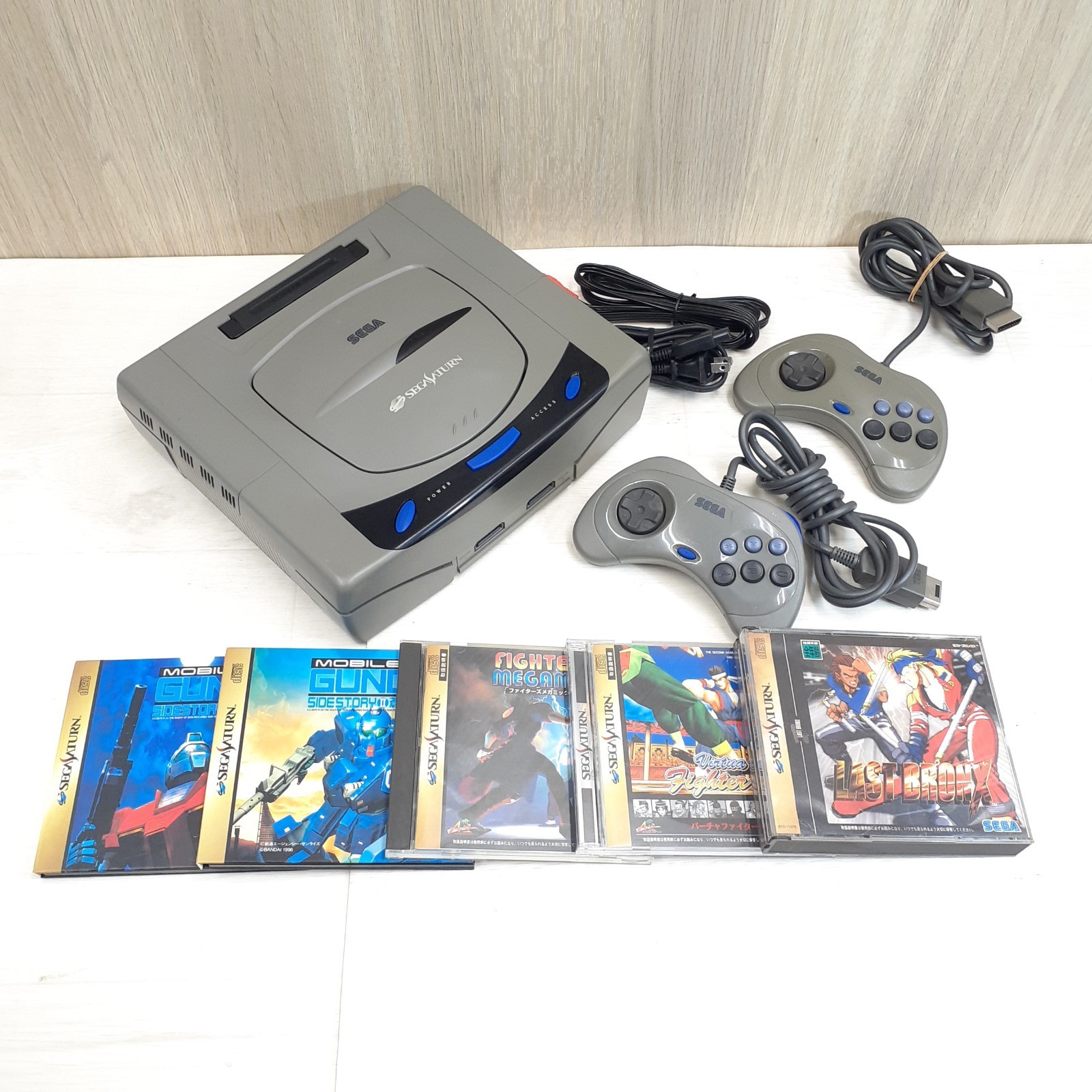 Sega Saturn Console Japan Gray Bundle with 2 Controllers & 5 Games Last Bronx VF