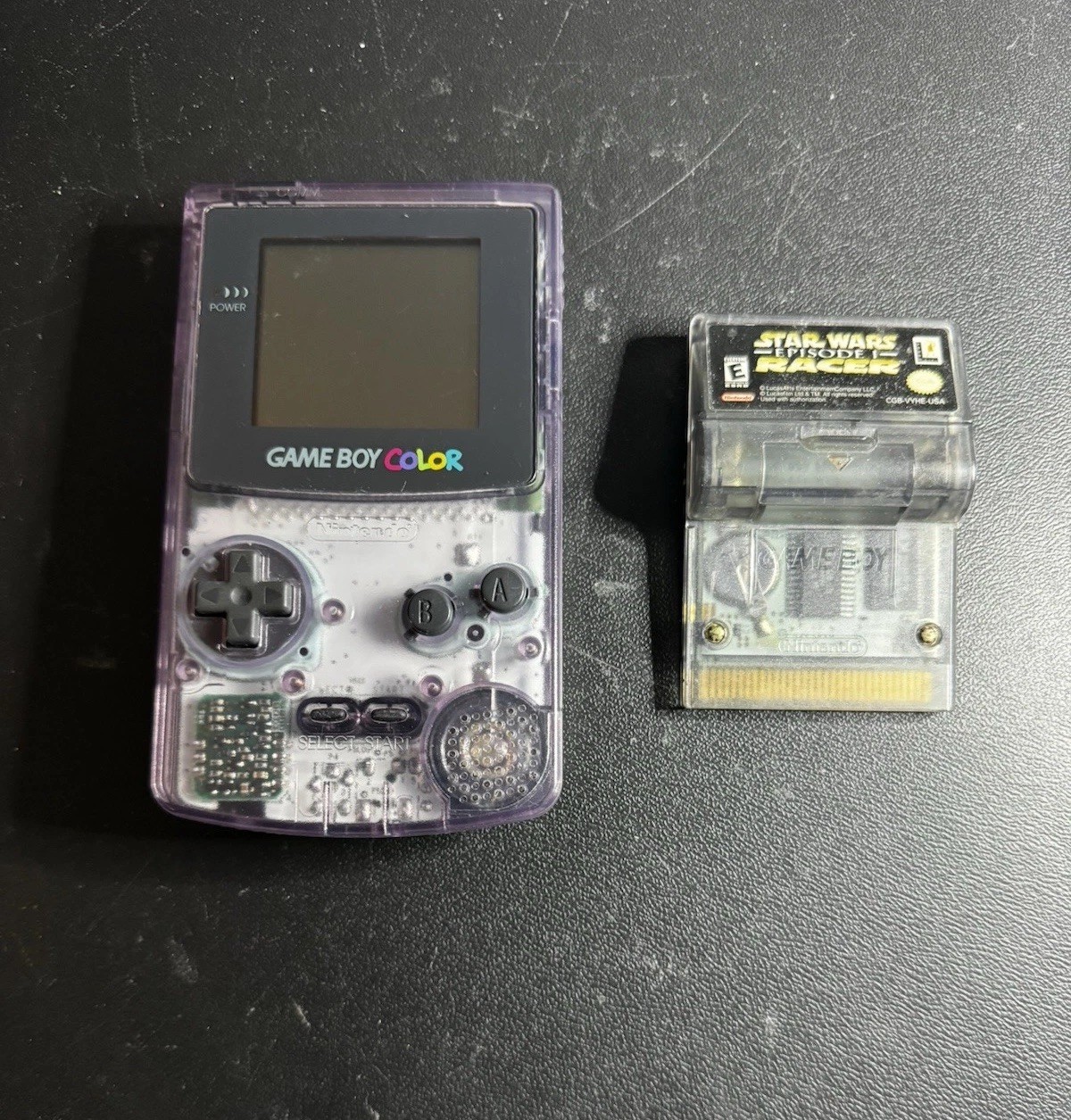 Nintendo Game Boy Color Atomic Purple W/ Star Wars Episode One Racer Works Great