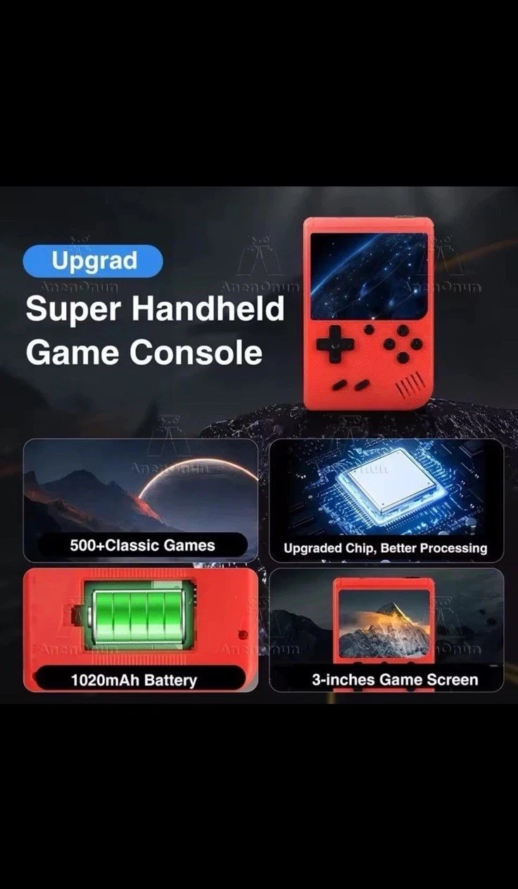500 Classic Games Retro Handheld Console 3” LCD – TV -super mario– Rechargeable-