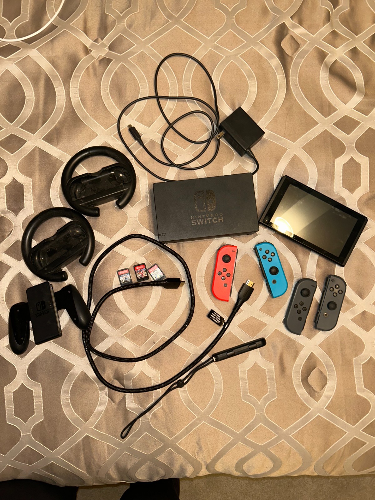 Nintendo Switch 32GB Gray Console with Neon Red and Neon Blue Joy-Con Bundle