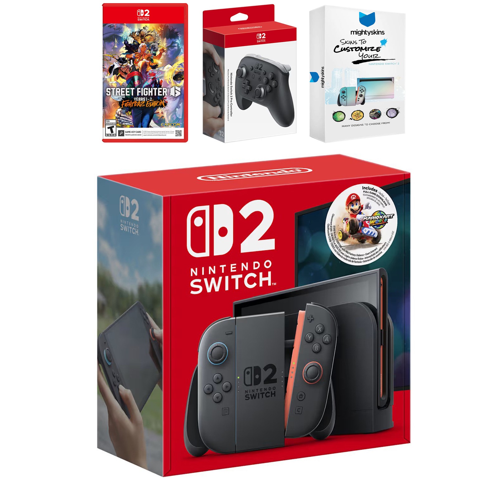 Nintendo Switch 2 + Mario Kart World Bundle + Street Fighter 6, Pro Controller