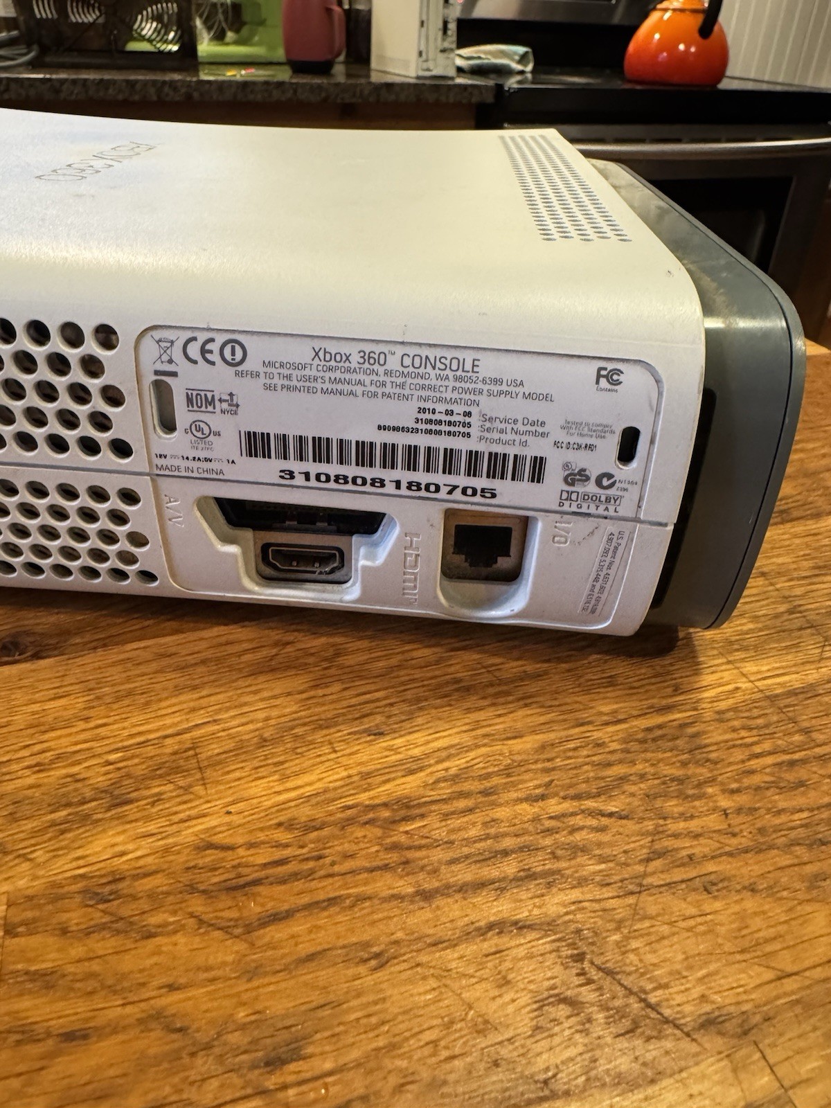 White Xbox 360 Console w/ 20GB HDD Tested Working Power / AV Cable No Controller