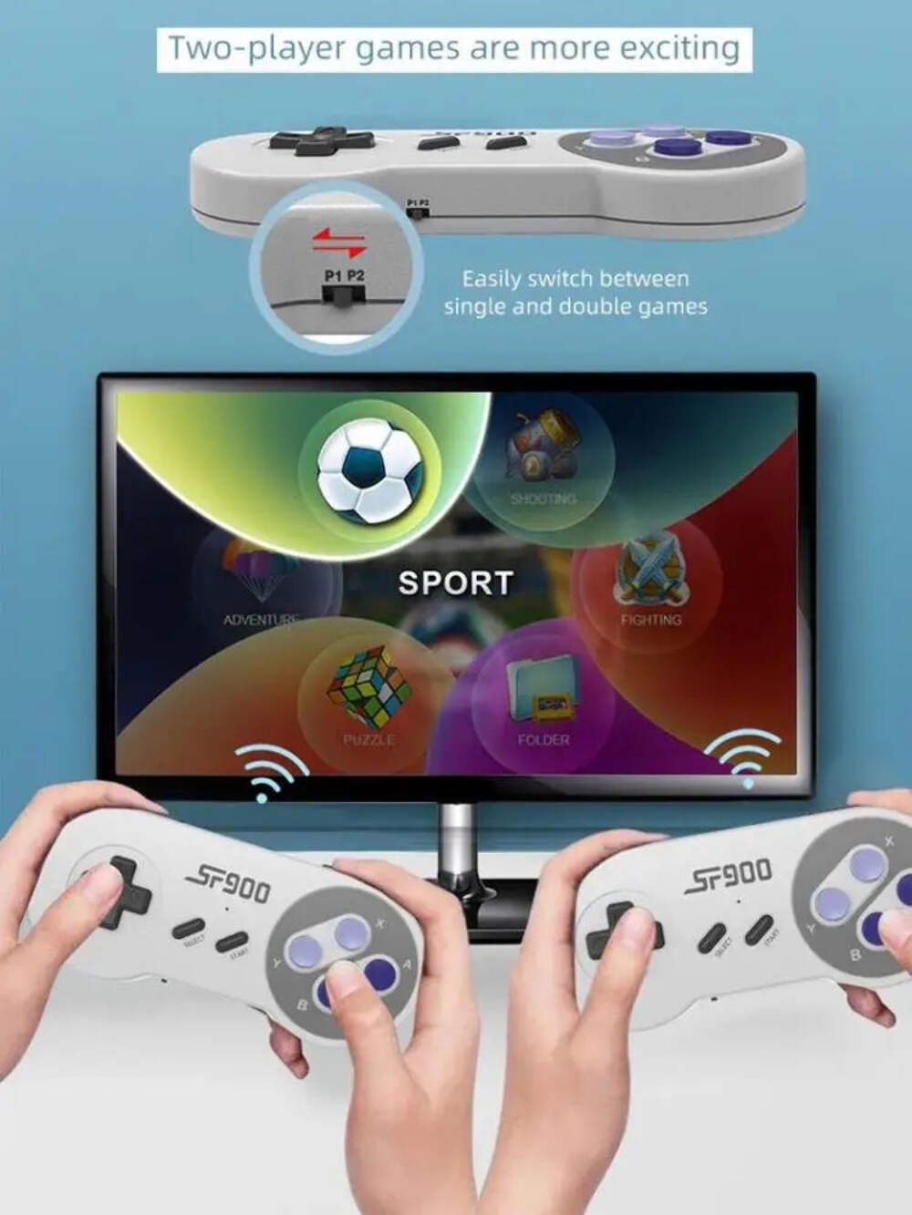 SF900 Mini Video Game Console 2.4G Dual Wireless Console Game Stick 5000 Classic