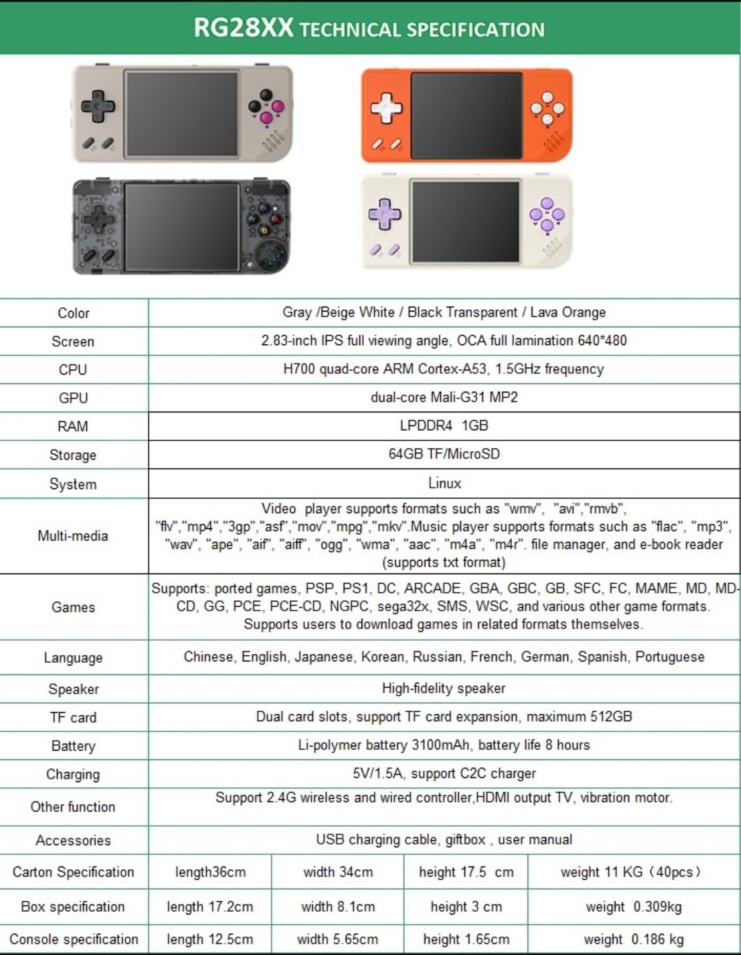 RG28XX Classic GB Style Handheld Game Console 64GB Ready to Play – Brand New