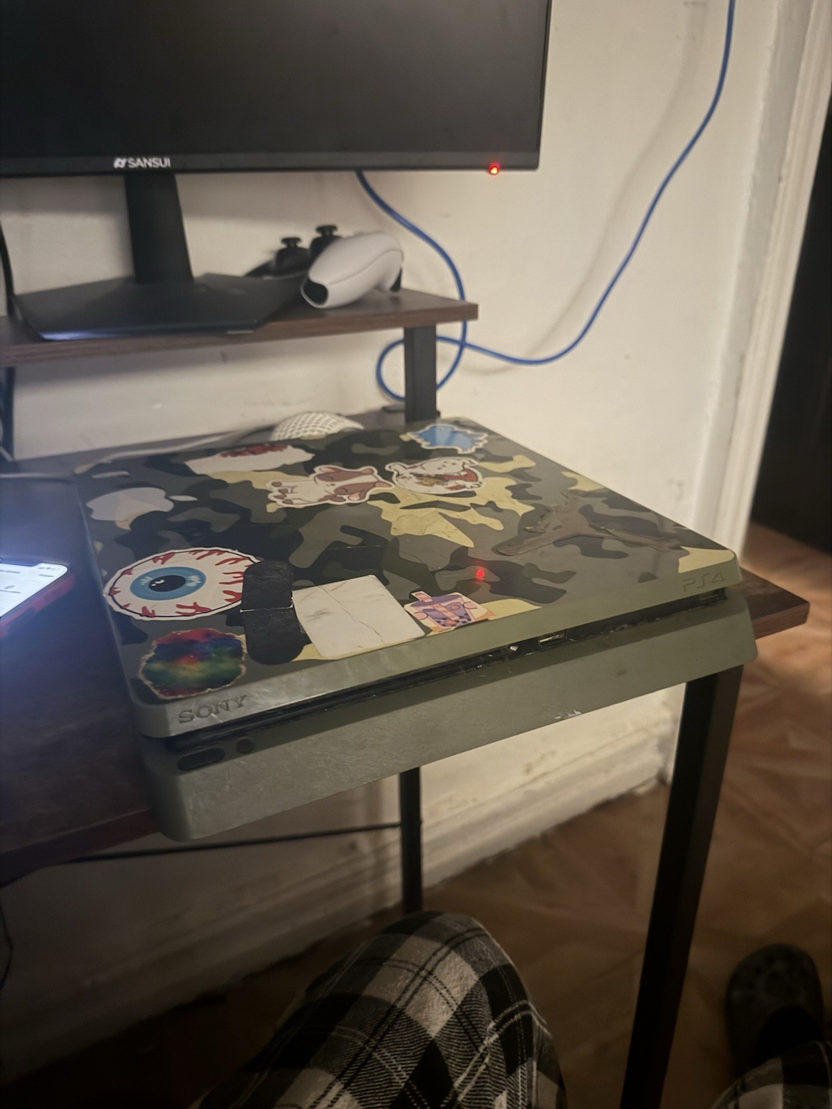 Sony PlayStation 4 Console with Green Camo Skin, HDMI & USB-A, Black/Beige