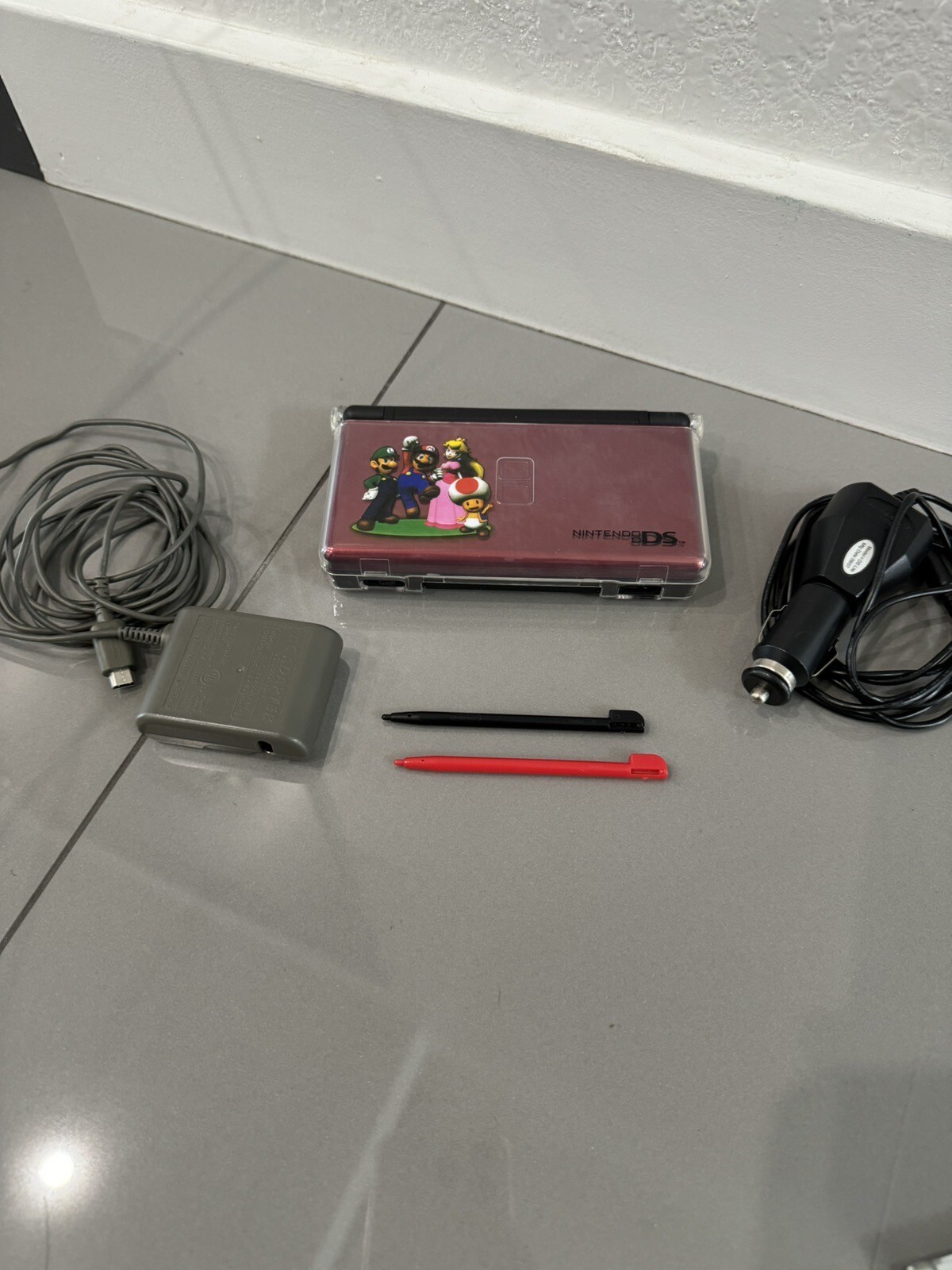 Nintendo DS Lite Crimson Red / Black Handheld Gaming System w/ Charger & Stylus