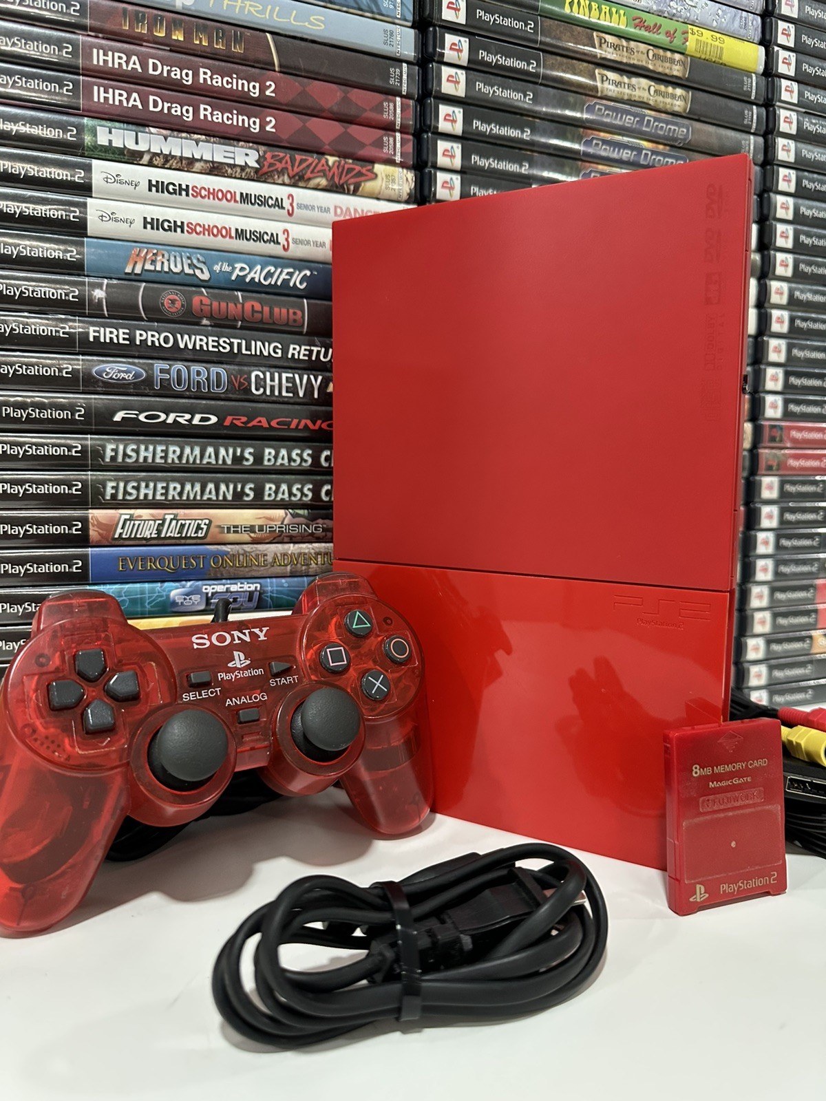 Sony PlayStation 2 Slim Cinnabar Red OEM Bundle– Tested, Ready to Play + 2 Games