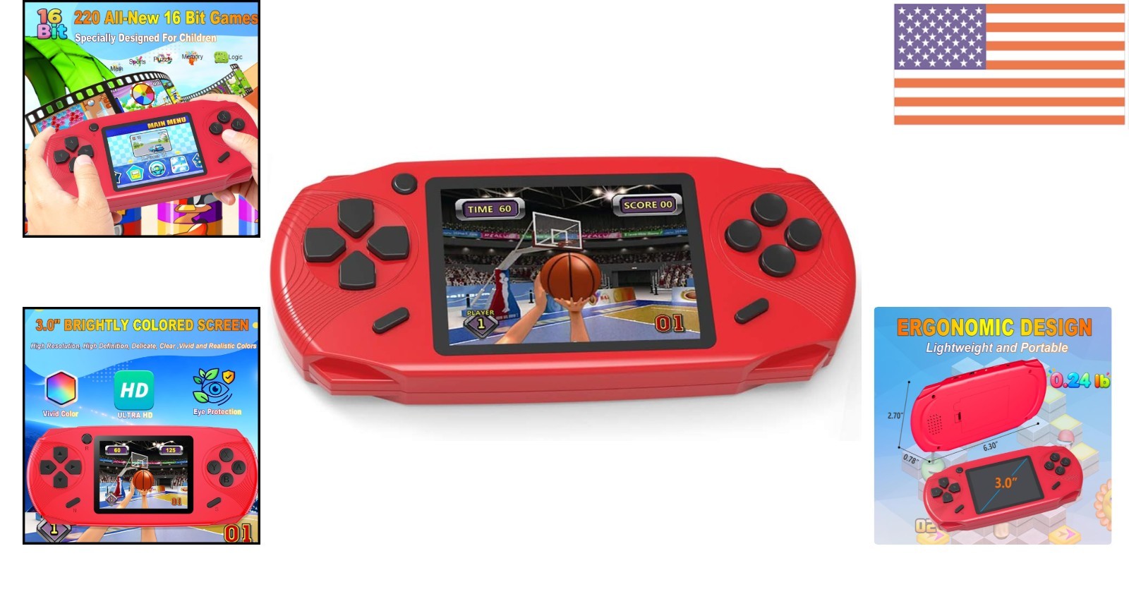 3.0-Inch Handheld Game Player for Kids – 220 Educational Retro Games Inside