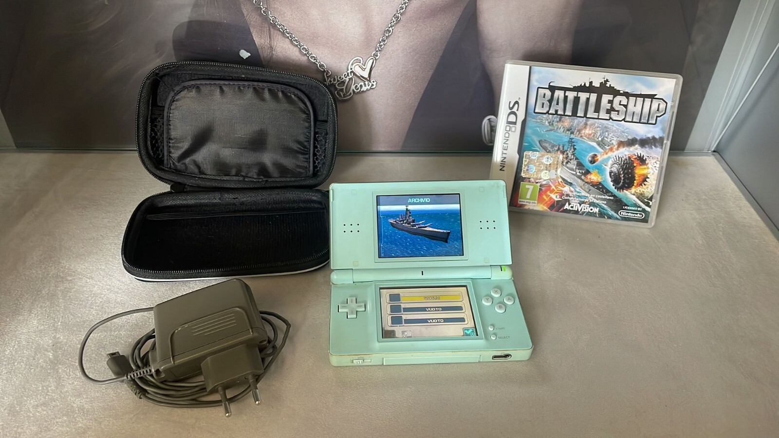 Nintendo DS Lite Water Green Console Plus Game Battleship & Handheld Cover