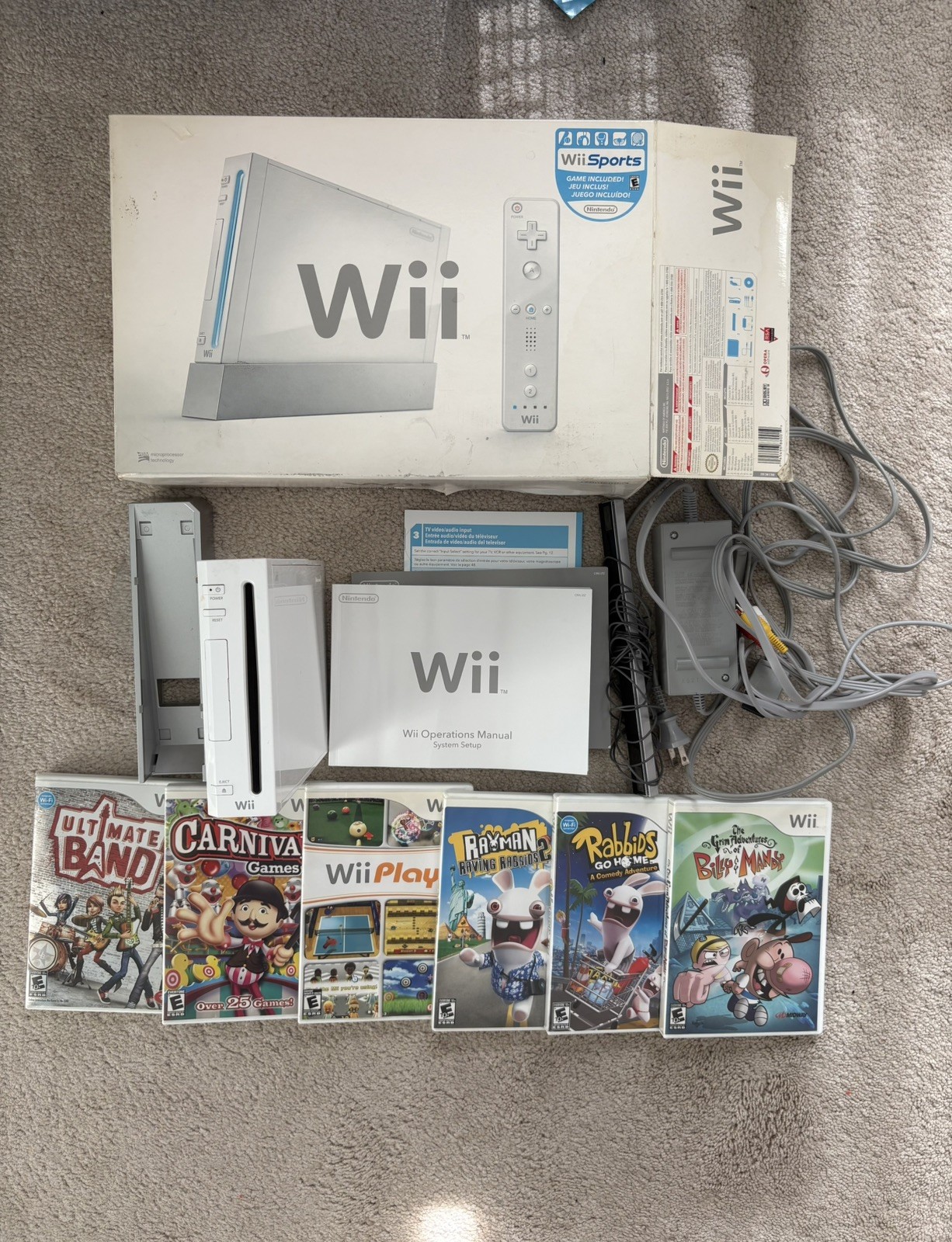 Nintendo Wii Bundle With 6 Games, Console Stand, Plug, Sensor & NO controllers