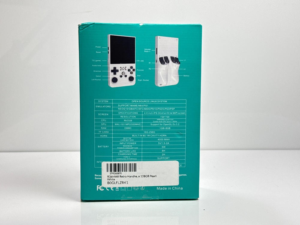 R36MAX Retro Handheld Game Console 4.0” IPS Screen Linux 128GB Pearl White