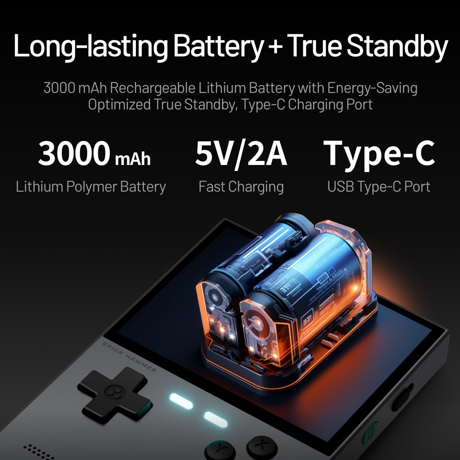 Trimui Brick Hammer Game Consoles,3.2 Inch IPS Screen Classic System and 3000Mah