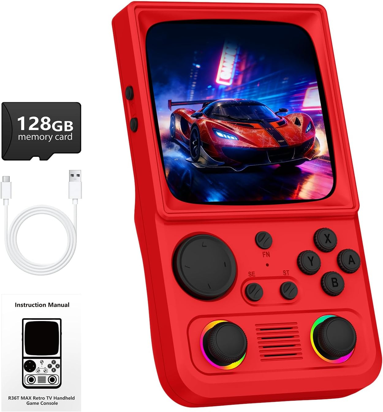 R36TMAX Retro Handheld Game Console, 4.0” 720X720 IPS Screen, 64GB Supports 180