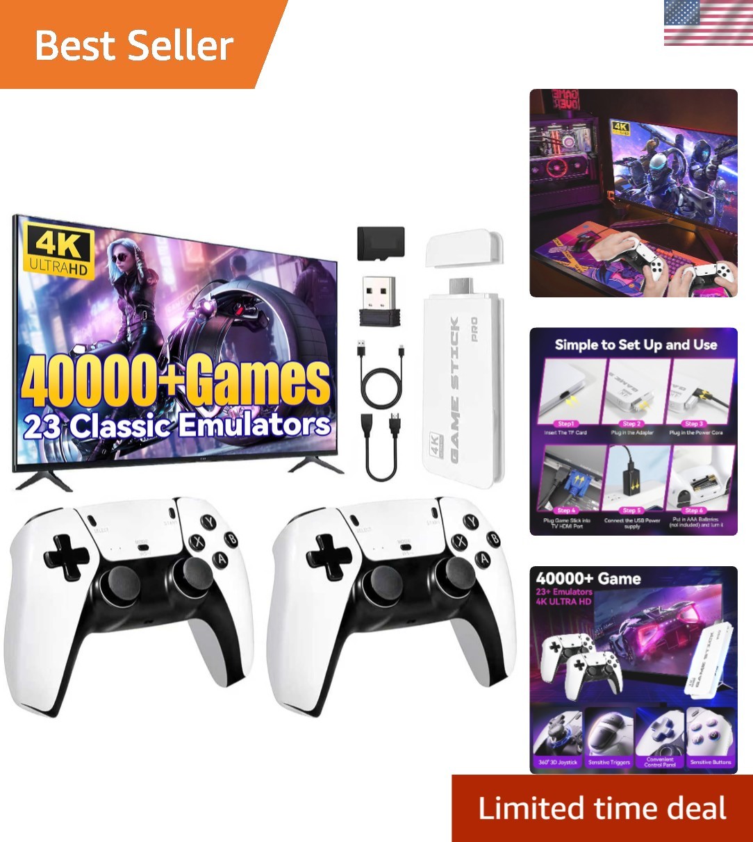 2025 Retro Game Console – 4K HDMI, 128GB Card with Dual Controllers Included