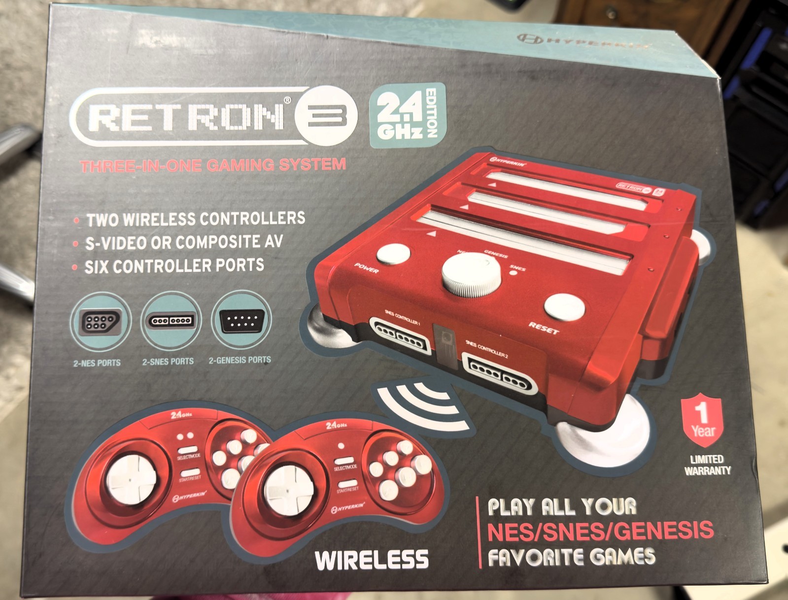 Hyperkin Red Retron 3 2.4GHz Console With 2 Controllers NES SNES GENESIS