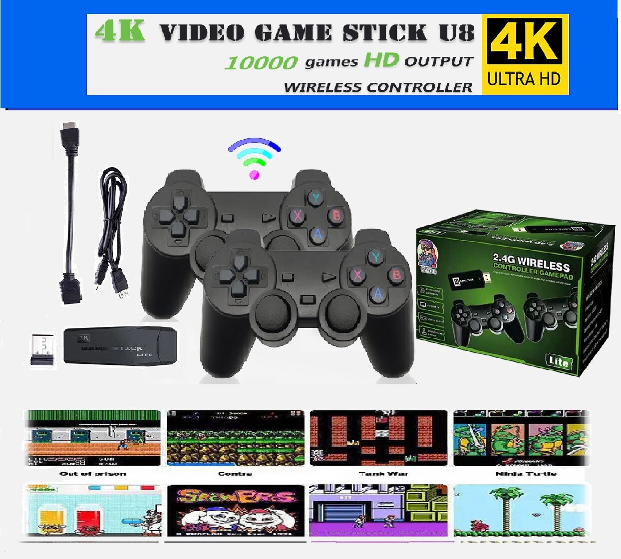 4K 2.4G Wireless Controller Gamepads HD Video Game Console 64/128GB 10000 Games