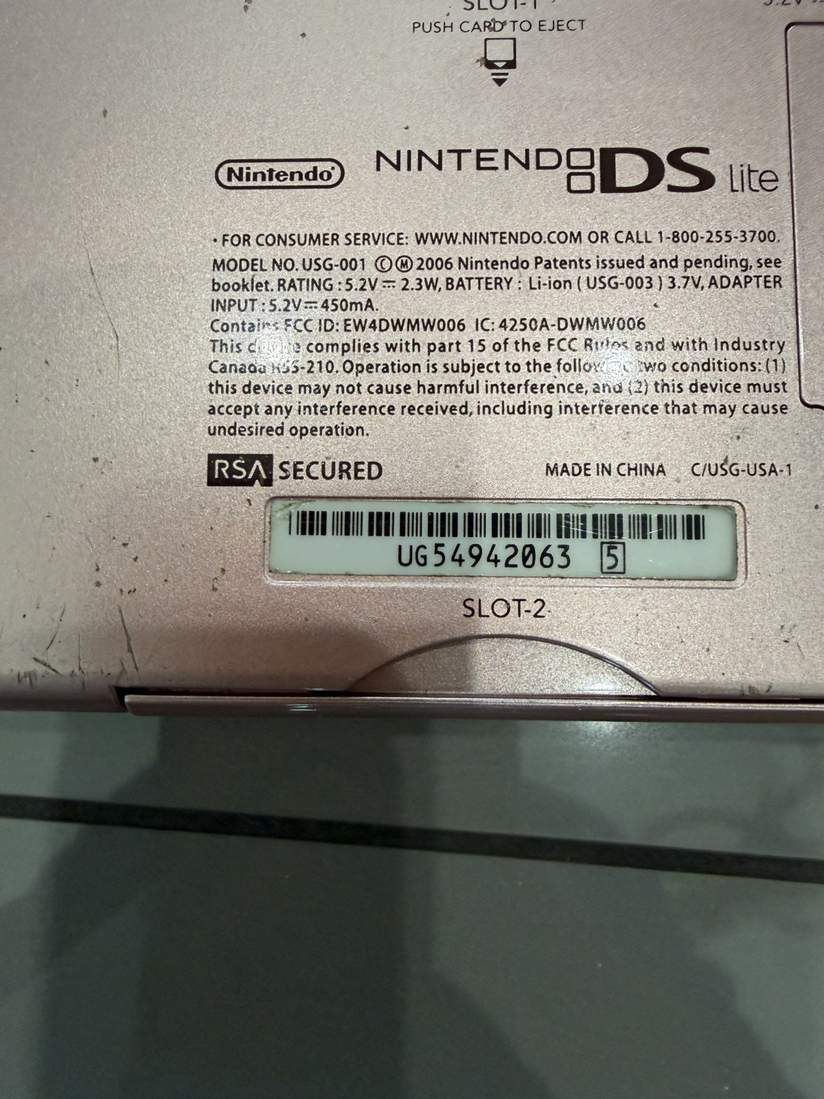 FOR PARTS/REPAIR Nintendo DS Lite USG-001 Pink Handheld Console *READ*