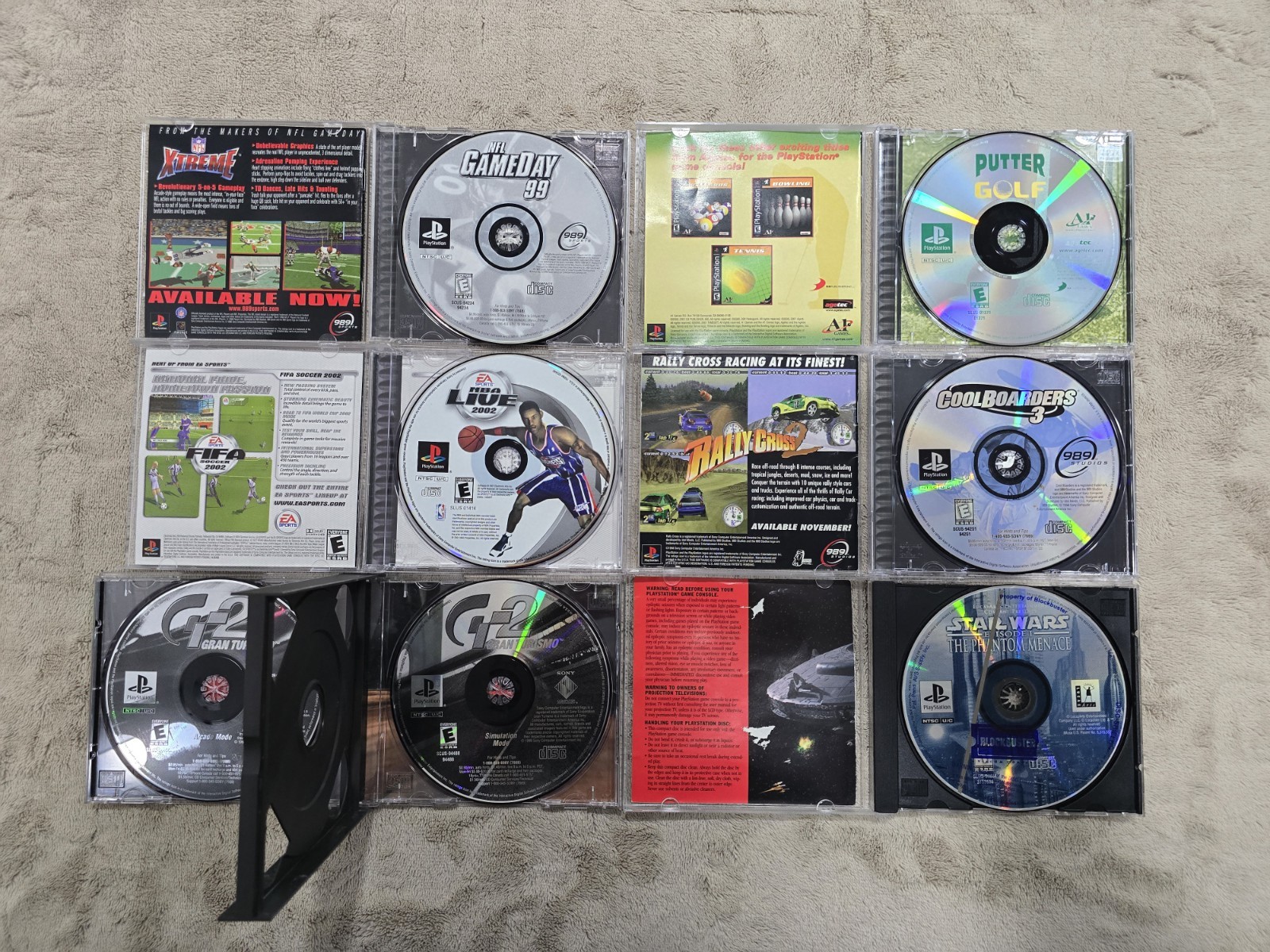 Sony PSone PS1 Console Bundle, Controller, Cables & 6 Games Included