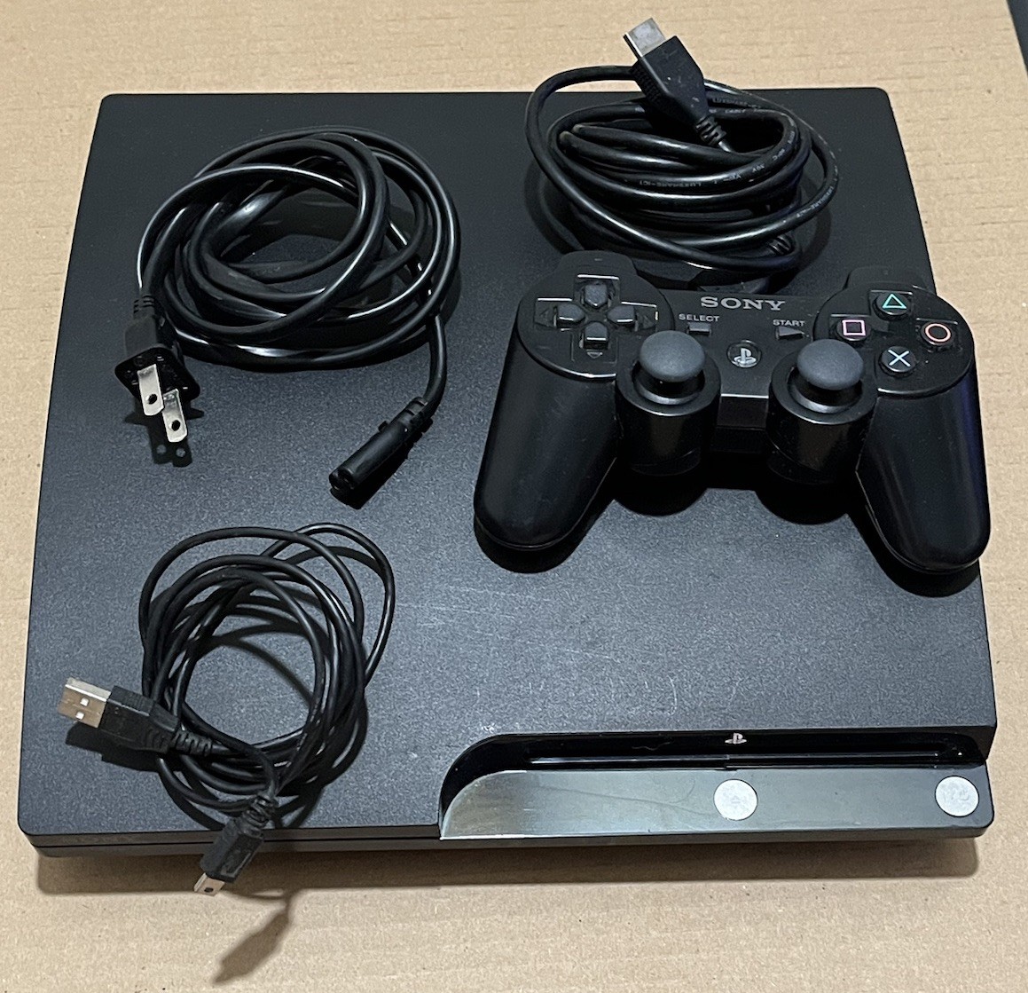 Sony PlayStation 3 Slim Black Console CECH-2001A w/ Sony Controller & Cables