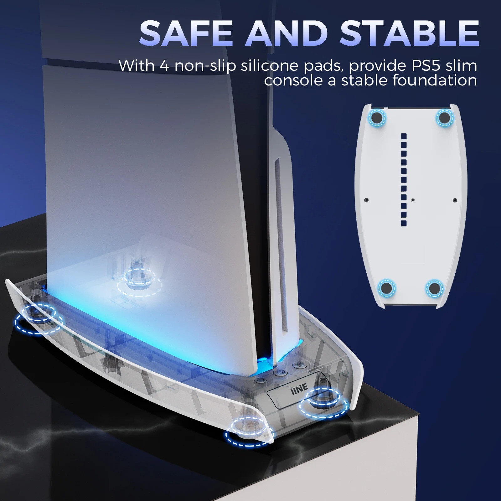 IINE Slim Stand Base LED Light Vertical Holder Stand Accessory for PS5 Slim