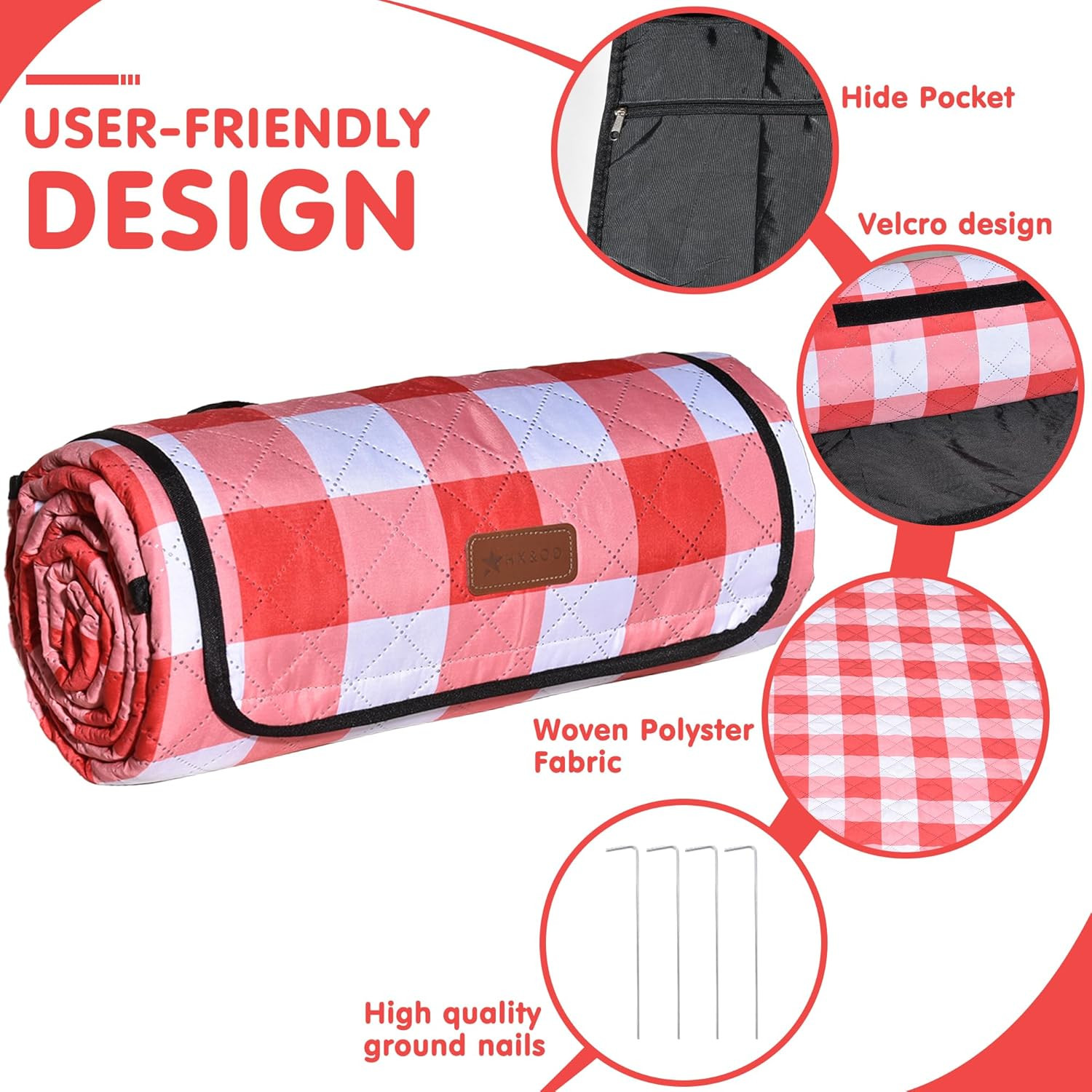 Outdoor Picnic Blanket, Extra Large, 80”X80” Waterproof Foldable Blankets Ging