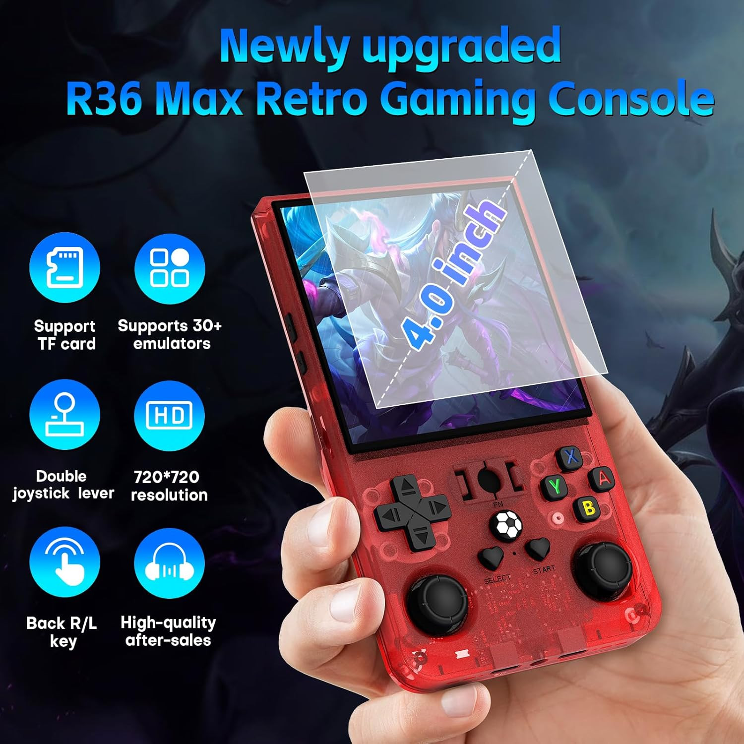 R36MAX Handheld Game Console, Retro Gaming Console with 4000Mah Battery 4.0”IPS